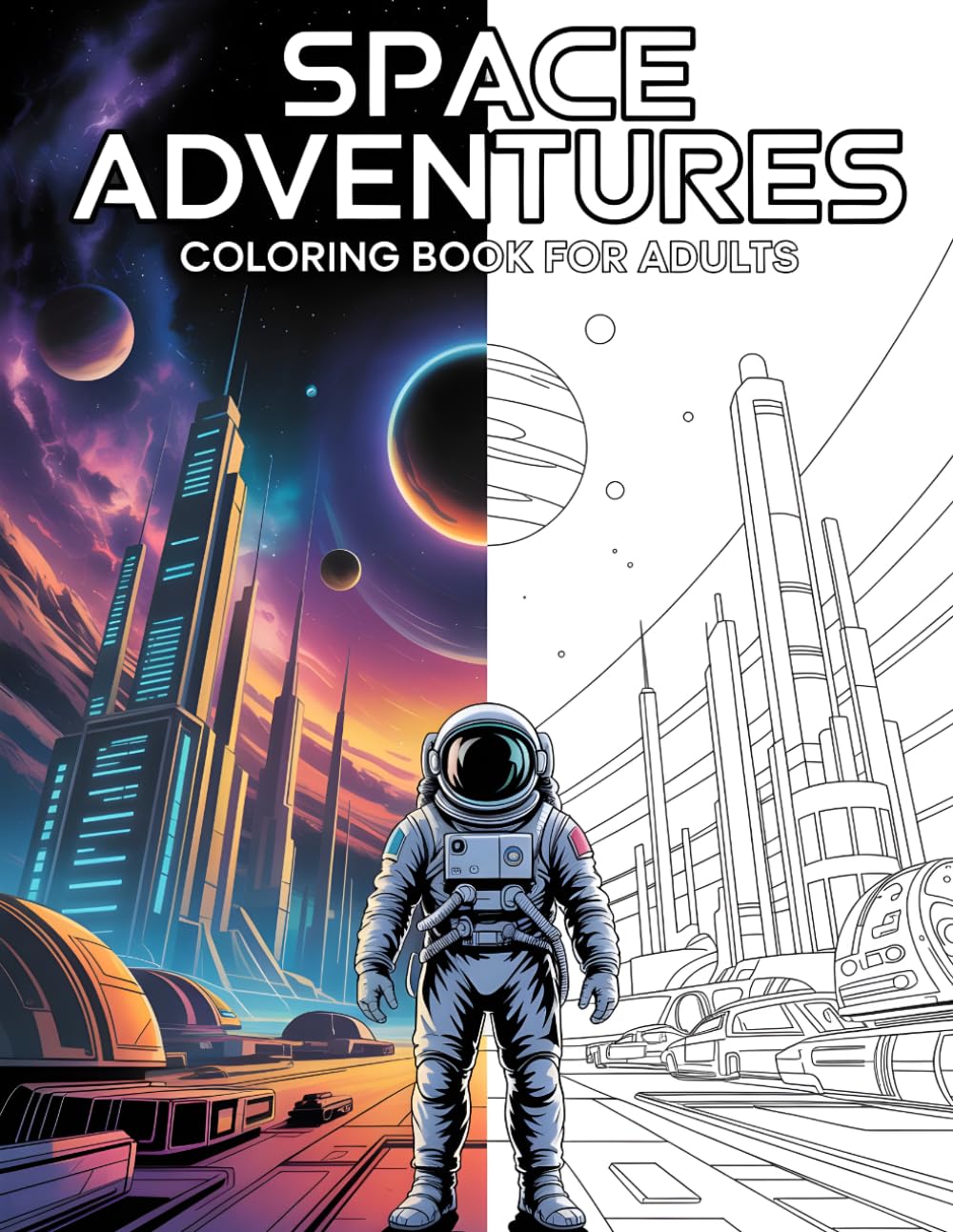 Space Adventures Coloring Book for Adults: Astronauts, Futuristic Cities, Space Gardens and Relaxing Cosmic Designs for Stress Relief and Creativity