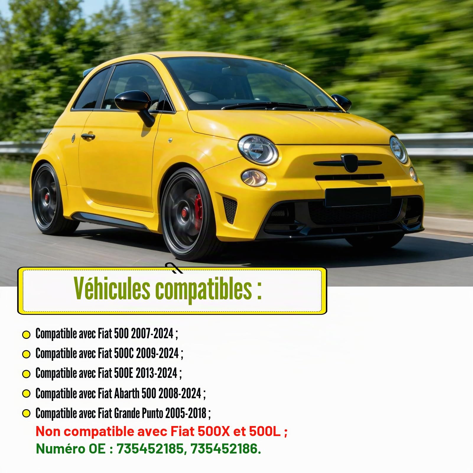 TTCR-II Coque Rétroviseur Compatible avec Fiat 500/Abarth 500/Grande Punto