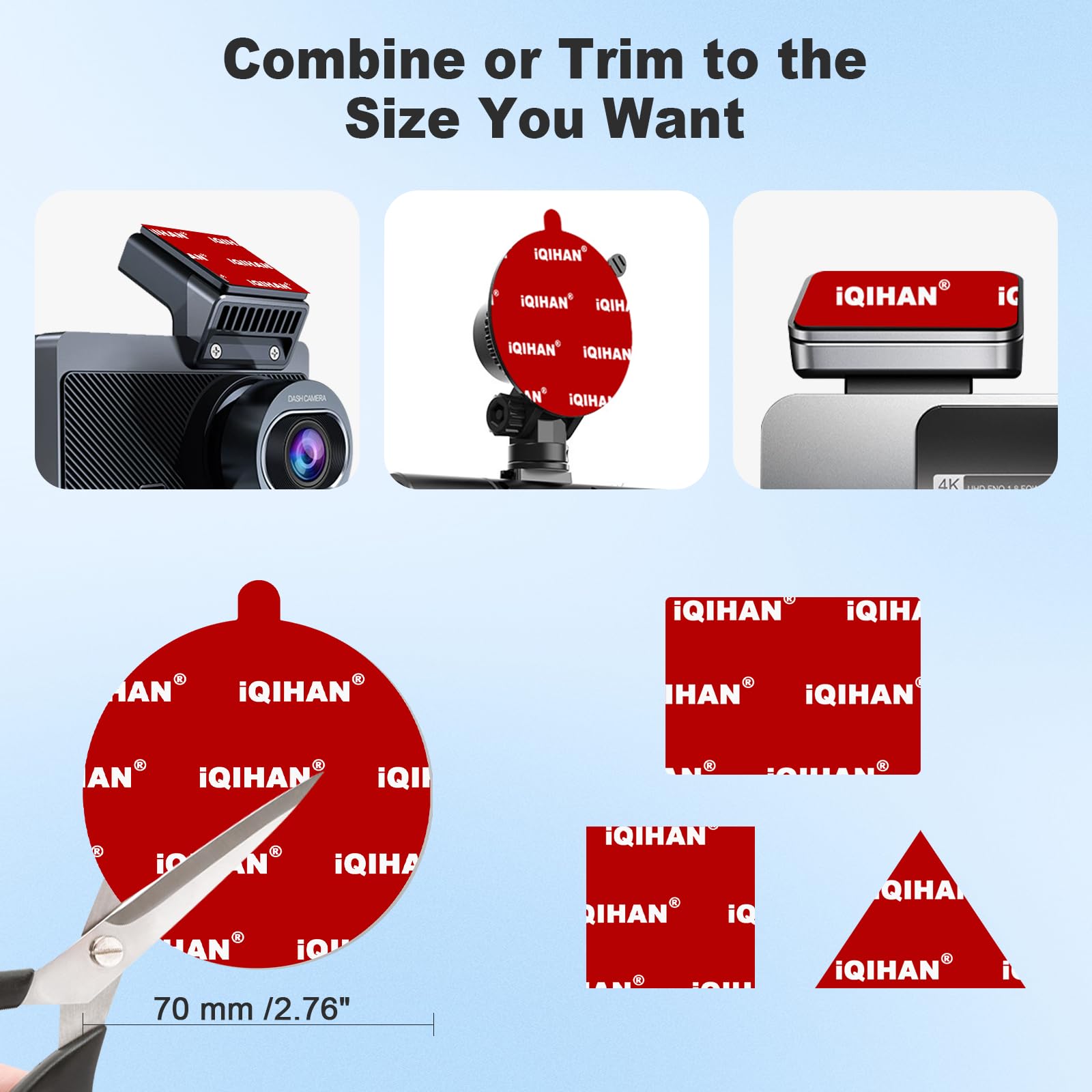 5pcs Sticky Adhesive Pads for Car Phone Mount, 70mm/ 2.76" Double-Sided Heavy Duty Sticker Gel Mounting Tapes Replacement Kit for Suction Cup Dashboard Cell Phone Holder Windshield Dash Cam GPS Base