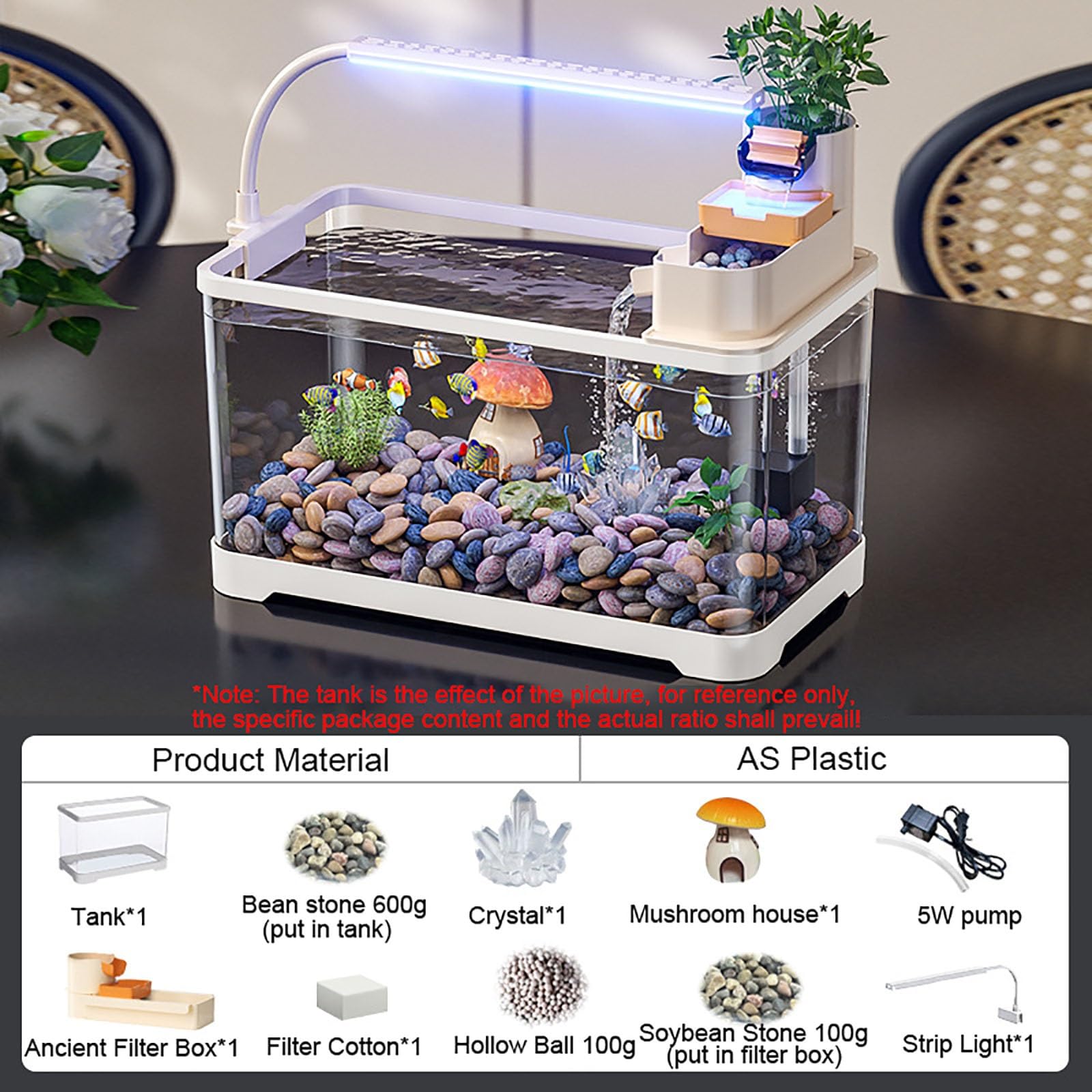 Led Kit Acuario, Acquario Completo, Illuminazione LED, Incluso Filtering Box Serbatoio Del Pesce Desktop Per Principianti Mini Acquario Completo(Small)