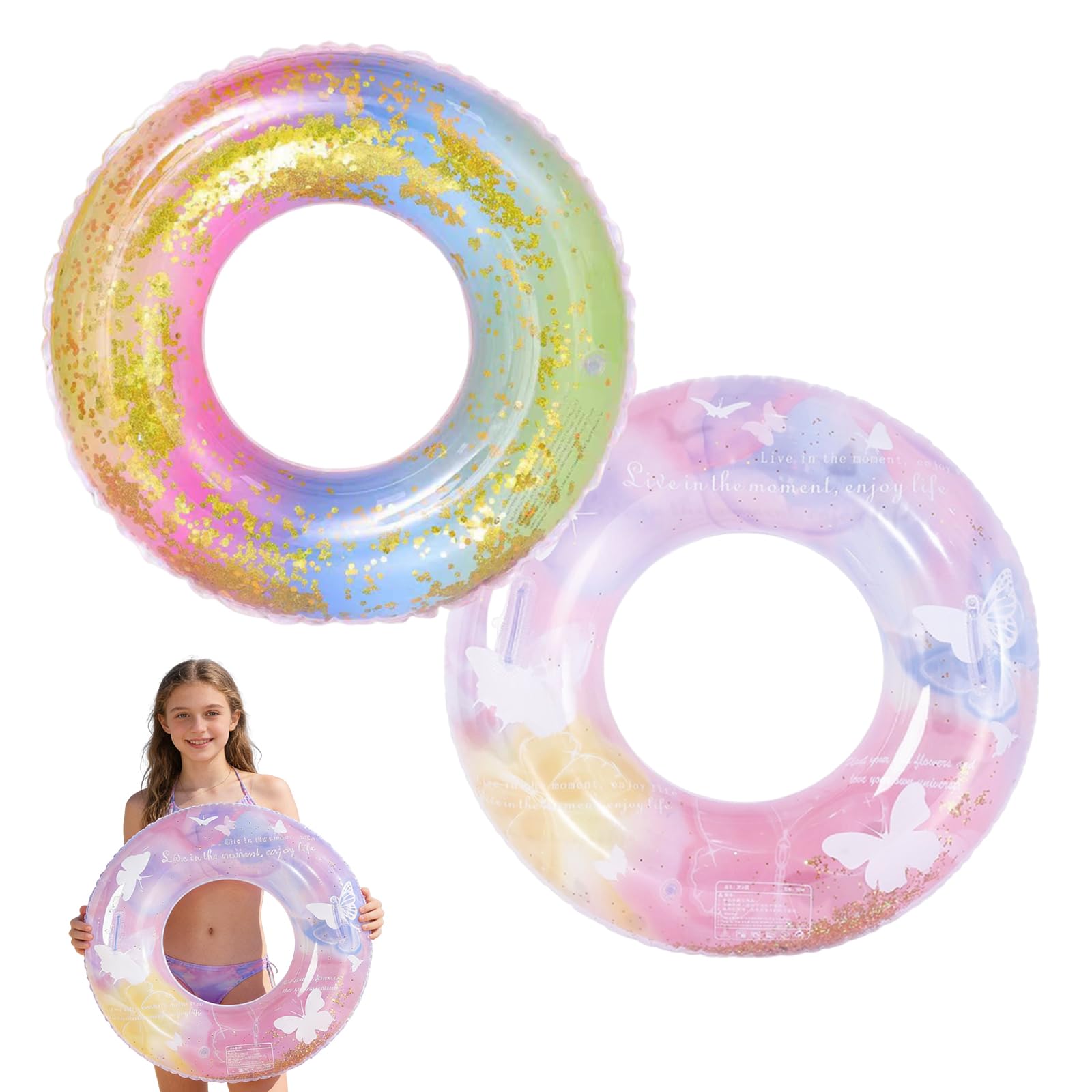 PLUSHCEWT Inflatable Swim Ring - 2 Pack Swimming Pool Inflatables Floats Rubber Ring for Kids,Inflatable Rings Pool Tubes Cute Funny Swim Float Tube for Kids Girls Summer Party Beach Water Sport