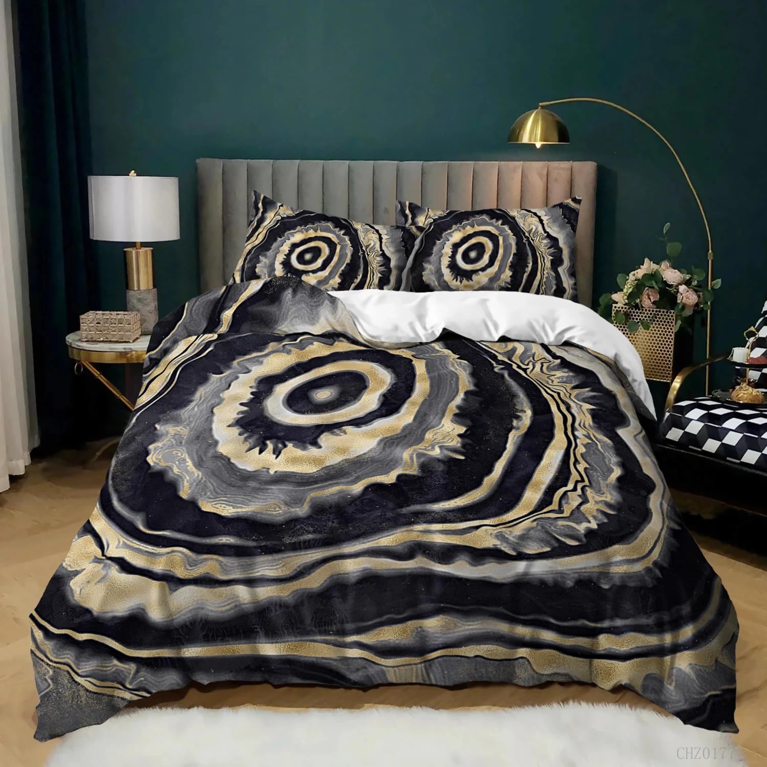 QBIDCSX Bedding Double Bed Set Marble Ultra Soft Hypoallergenic Double Duvet Cover Set Include 1 Quilt Cover with Zipper Closure + 1pillowcases 50x75 cm