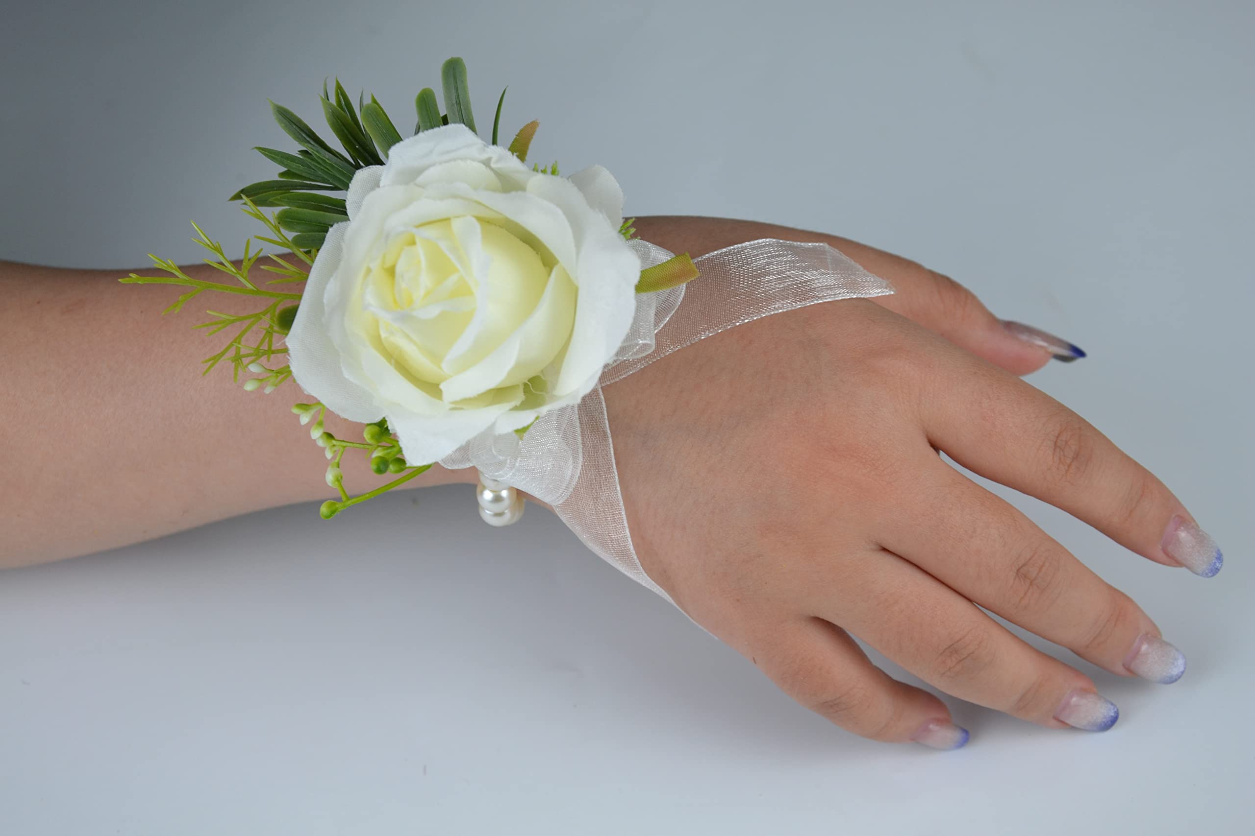 Corsetto Da Polso Con Fiore Per Damigella – Decorazione Matrimonio All'aperto, Fiore Artificiale Realistico, Cinturino In Tessuto Regolabile, 9,9 Cm - 3