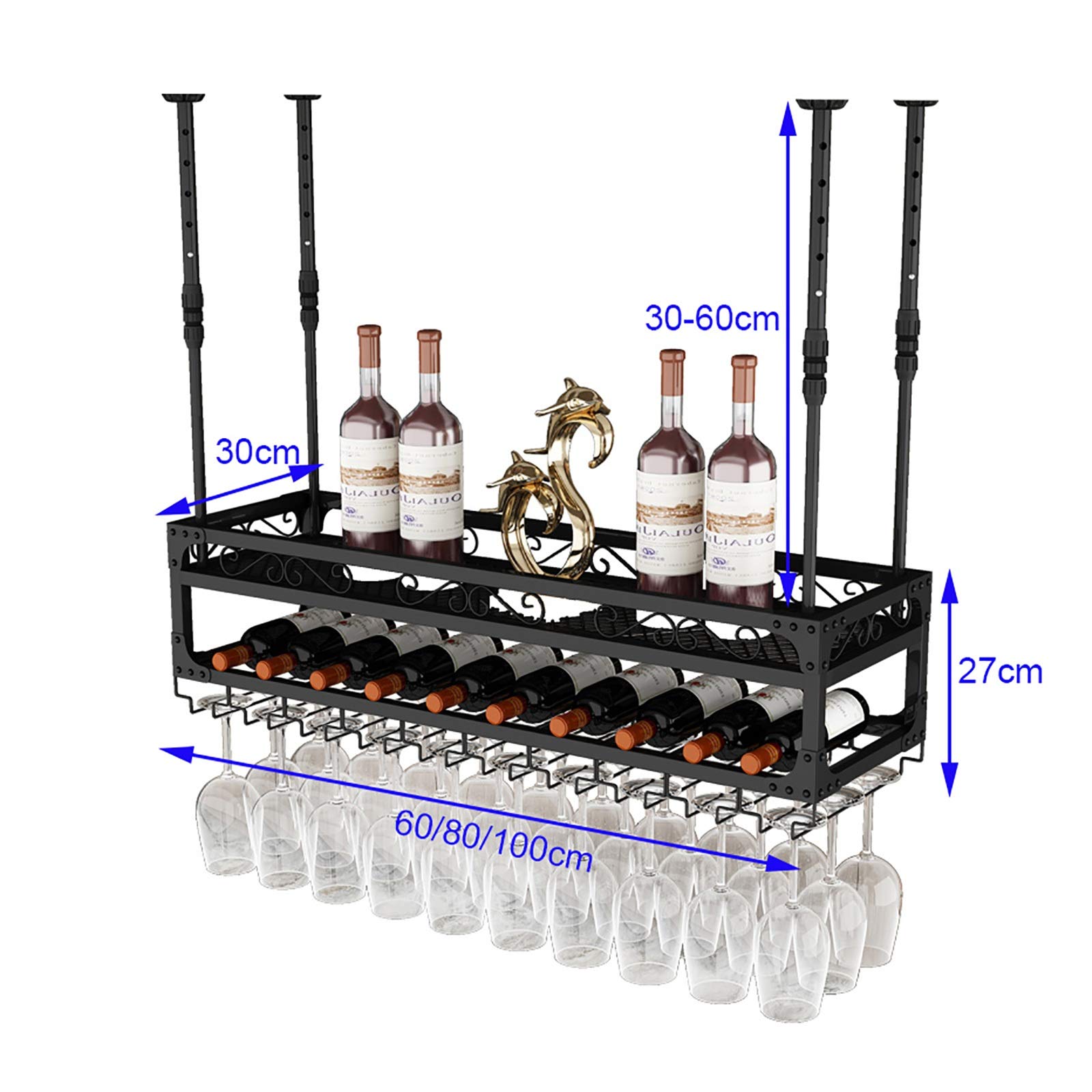 Amazon｜ガラスホルダー付き吊り下げワイン棚、調節可能な金属天井