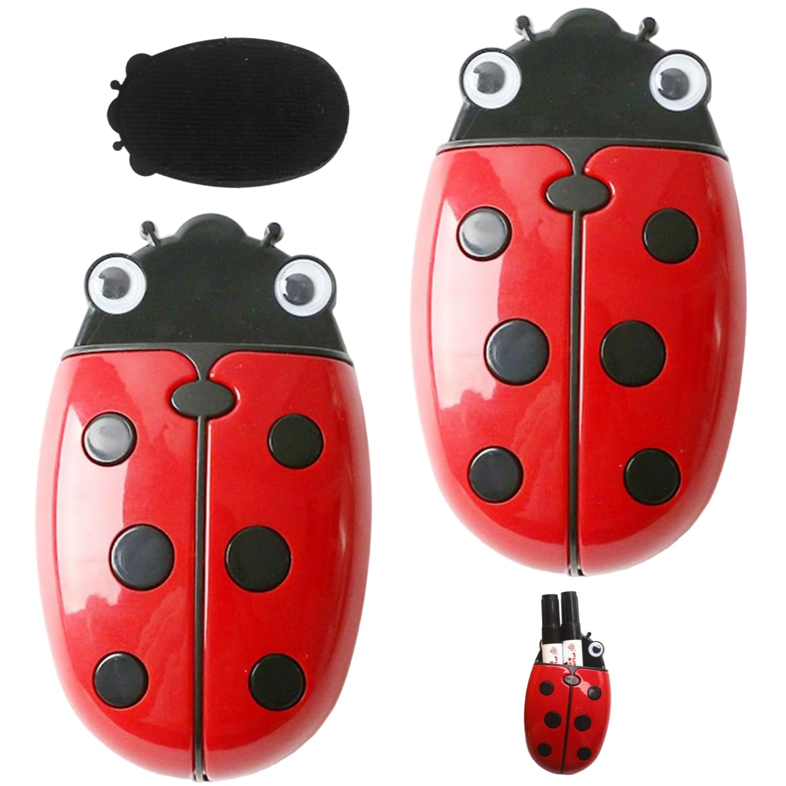 2Pcs Magnetic Pen Holder, Ladybug Cartoon Dual-purpose Makeup Brush Organizer & Board Eraser, Ladybug Whiteboard Organizer, Pen Container for Desk Red