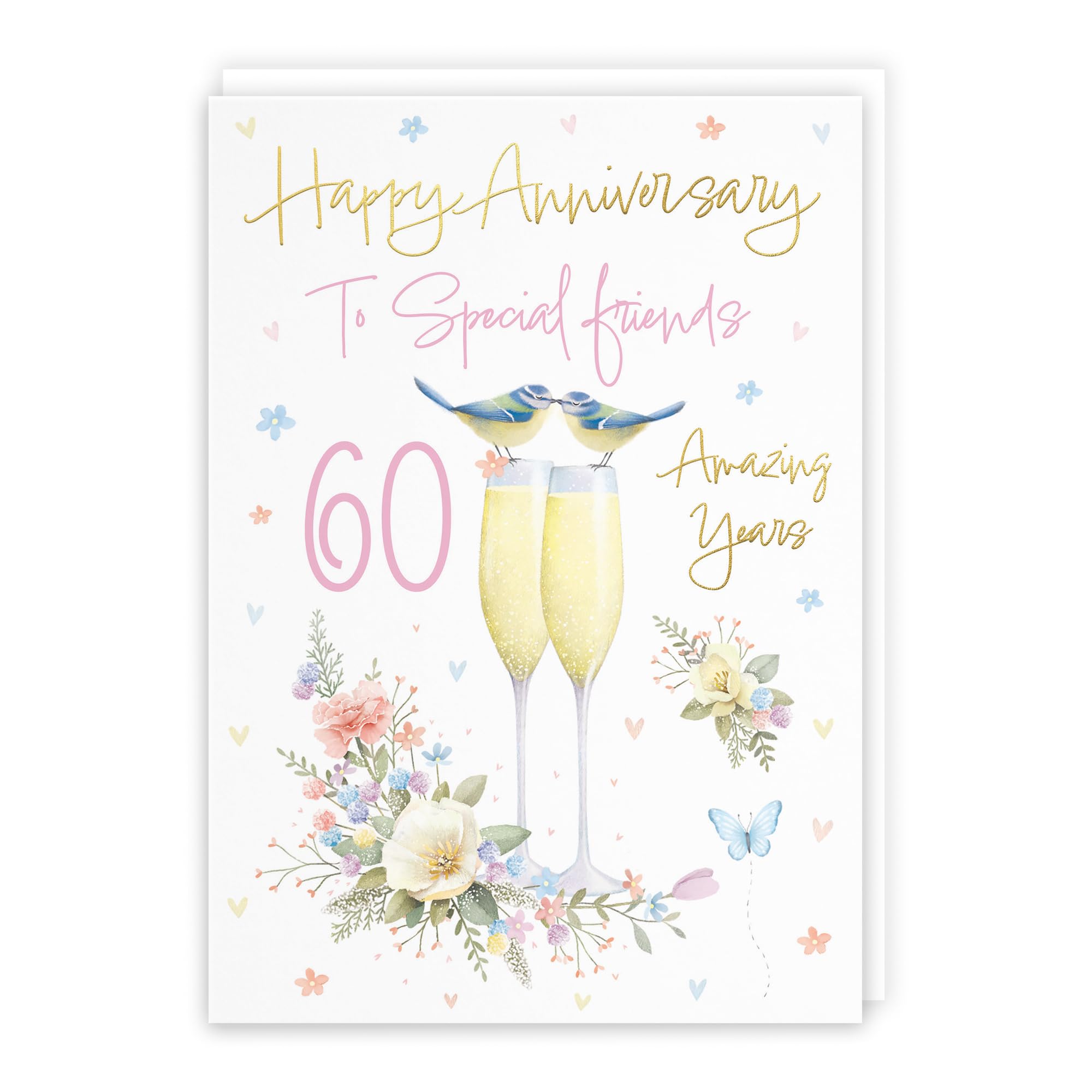 Hunts England, Special Friends 60th Anniversary Card, A5 Size, Champagne Flutes, Gold Foil