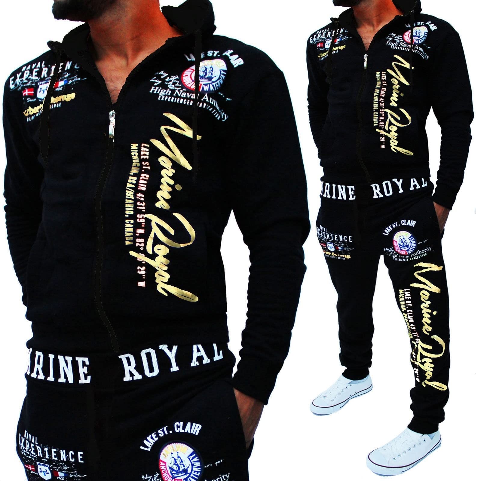 HHGKED Men s Casual Tracksuit Hooded Full Zip Elastic Waistband Sweatsuit Set product thumbnail 4