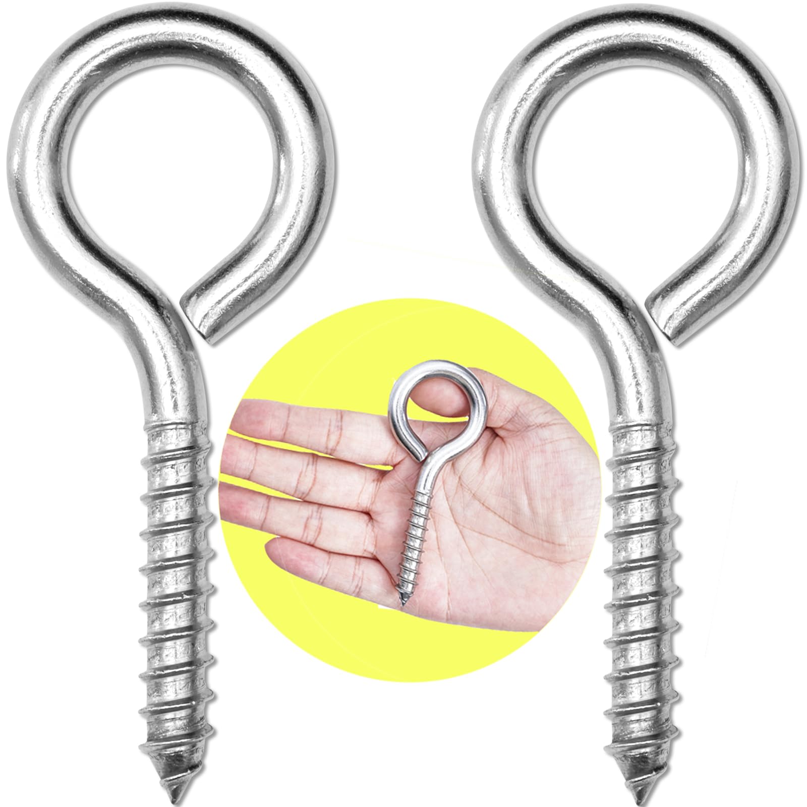 2Pcs Self Tapping Eyelet Screw Eye Bolt，4 Inch Heavy Duty Screw Eyes Hooks ，M8 Wooden Large Screw Eye Hook，Load Capacity 500 Lbs for Hammock ，Yoga，