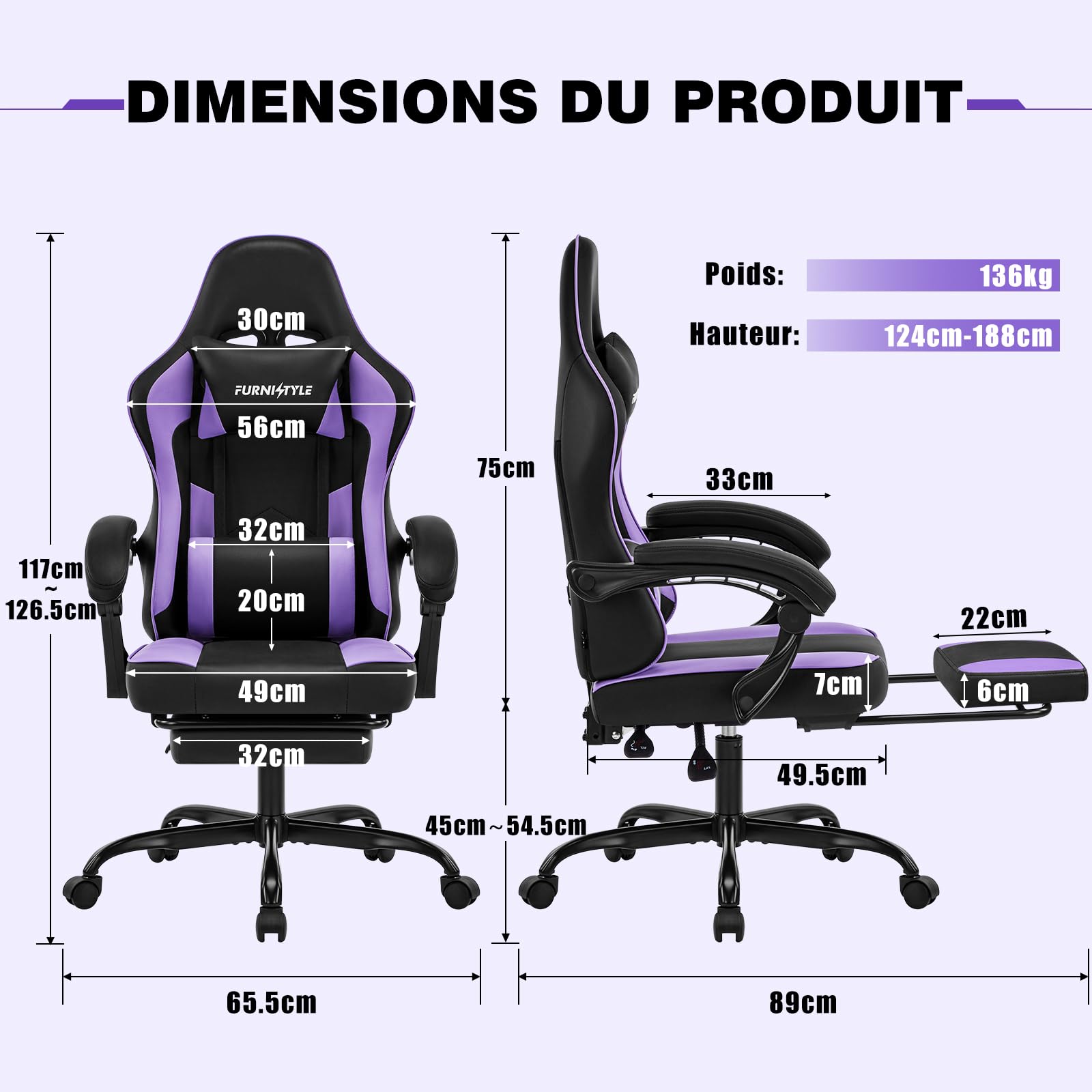 Hellove Chaise Gaming avec Repose-Pieds, Fauteuil de Jeu avec Appui-tête Ergonomique, Soutien Lombaire Réglable, Accoudoirs Synchronisés, Chaise de Bureau pour Gamer et Travail, Cuir PU Gris