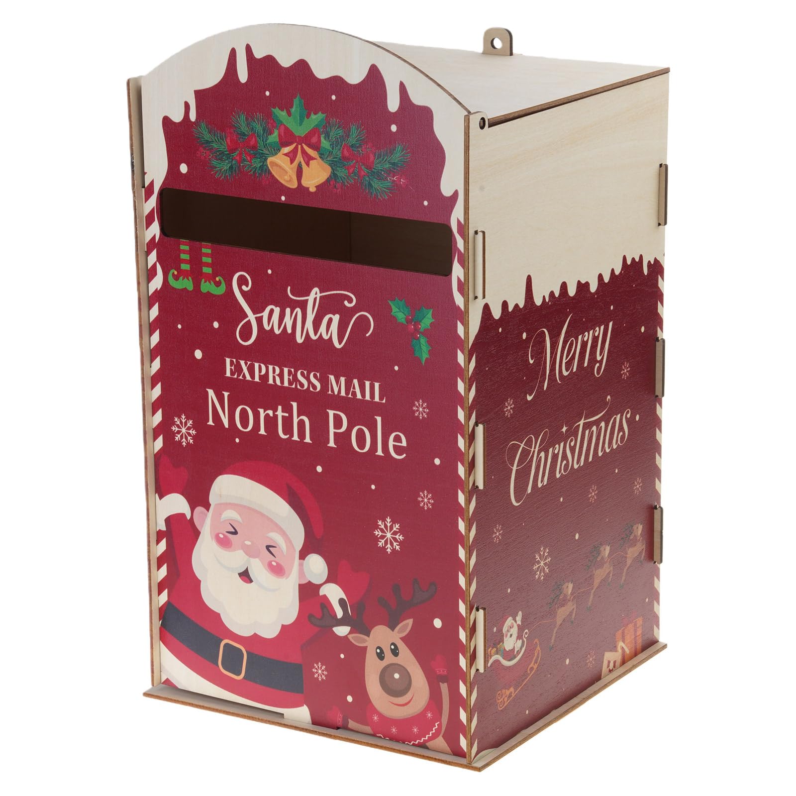 Handcrafted Santa Reindeers Mailbox Durability Wood Materials for Fireplaces Tabletop Display Christmas Yard Decoration