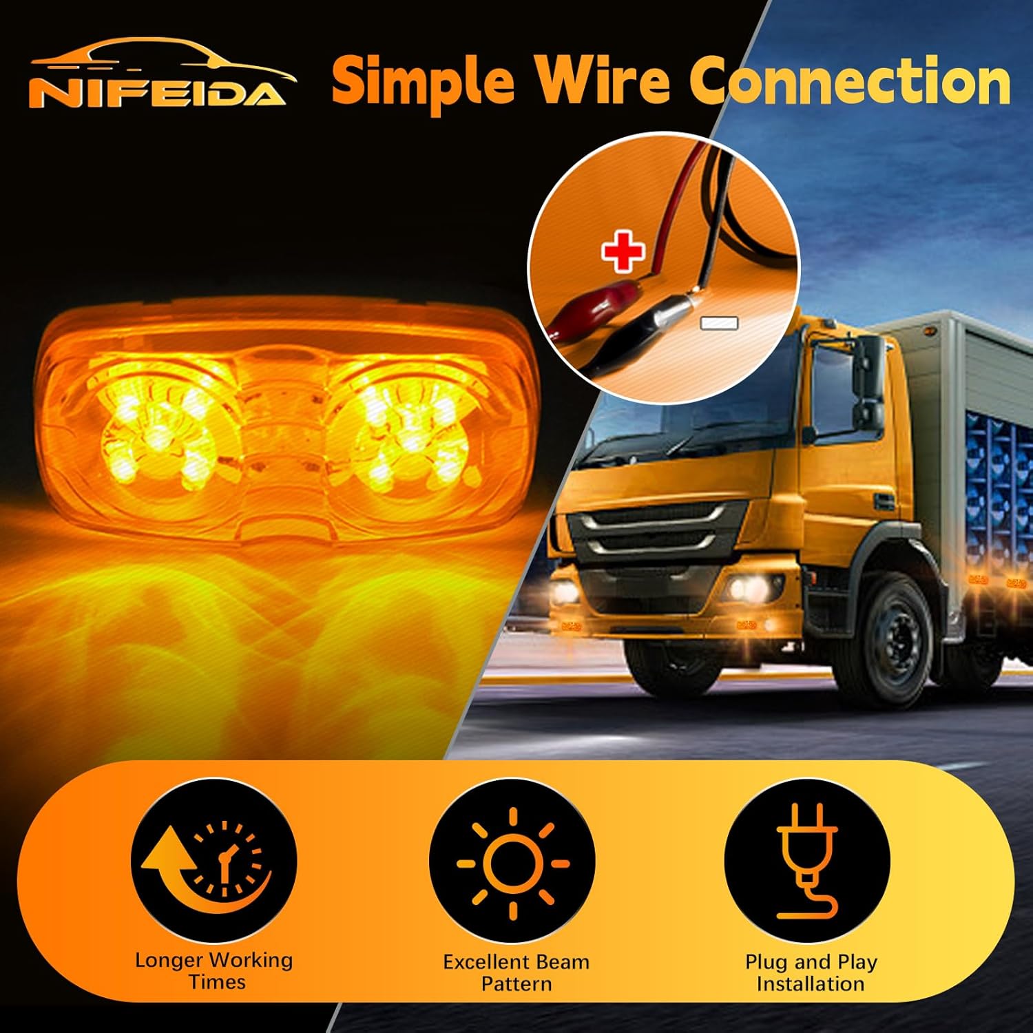 nifeida Trailer Clearance Lights, 14 PCS Waterproof Double Bullseye Amber & Red 10 LED Trailer Side Marker Light Indicator Surface Mounted for Truck RV Boat Camper Trailers [7 Red & 7 Amber]