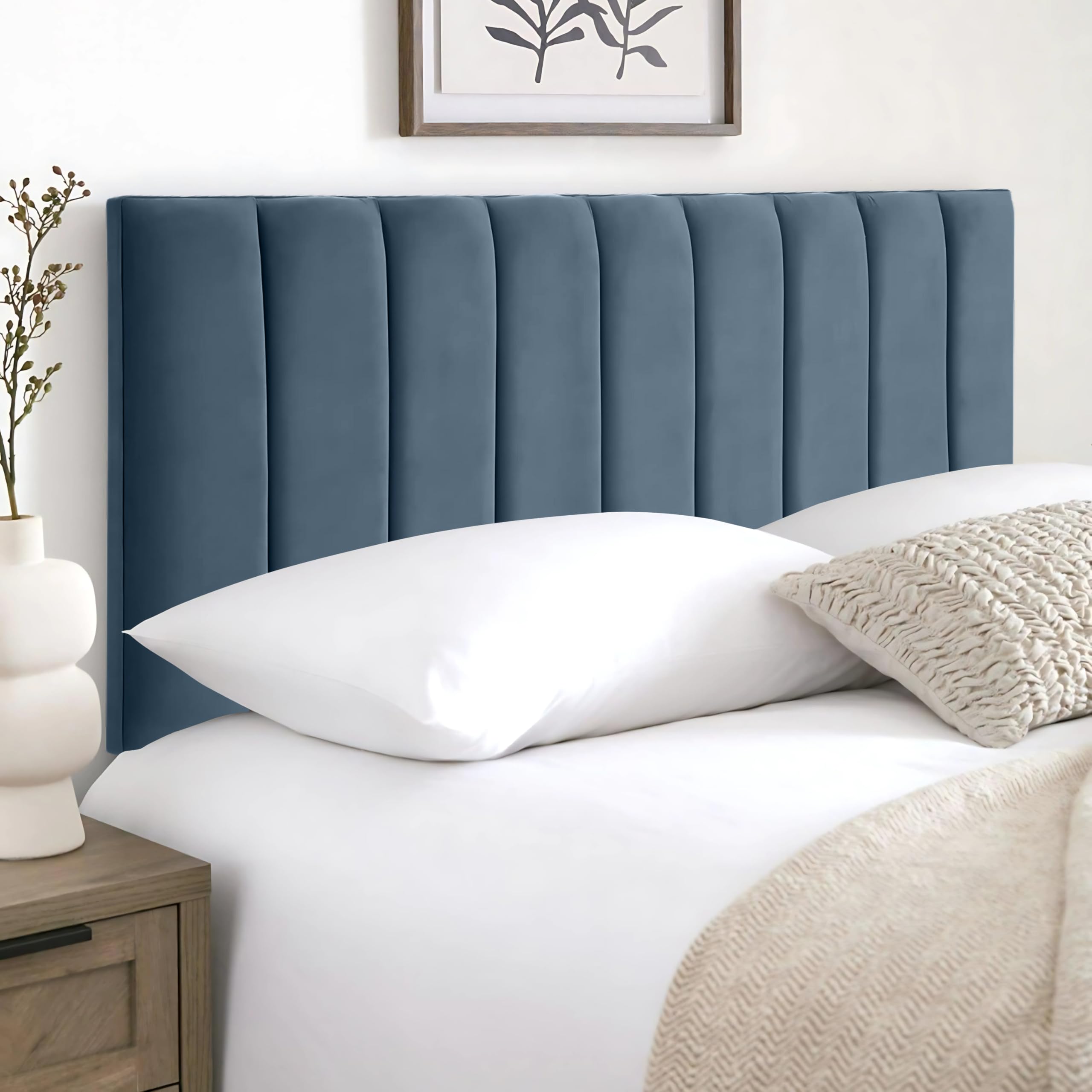 HB-1 Headboards for Beds – 9vp 24'' Divan Bed Headboard – Headboards for Divan Beds, Bedroom & Hotel Furniture, Elegant Soft Plush Fabric Head Board (Sky Blue Plush, 4FT Small Double)