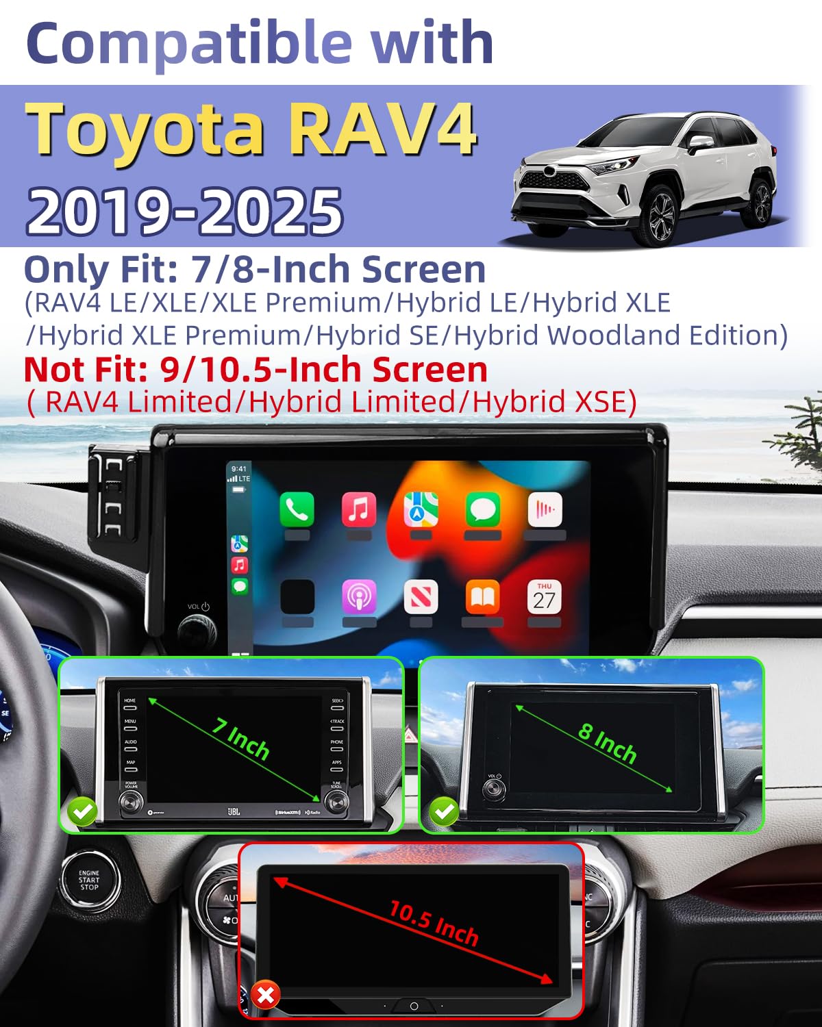 PZK Samochodowy uchwyt na telefon do Toyota RAV4 2019 2020-2023 2024 2025 Hybrid LE/XLE/Premium akcesoria ekran 7/8-calowy obrót 360° uchwyt na telefon kompatybilny z Magsafe Not Affect Vent (nie