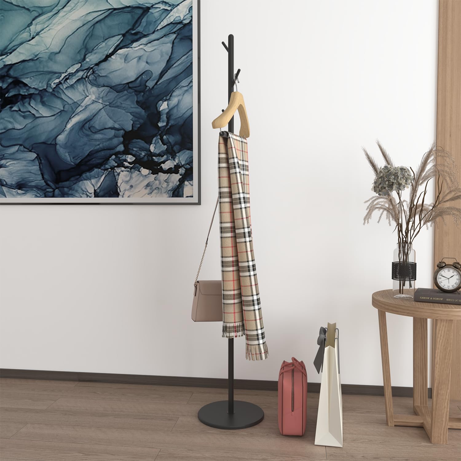 TETOOElegant Coat and Hat Rack: Versatile, Durable,and Space-Efficient Organizer,Clothes drying stand,Clothes hanger stand,Clothes rail,Hat Rack(Black/Black)