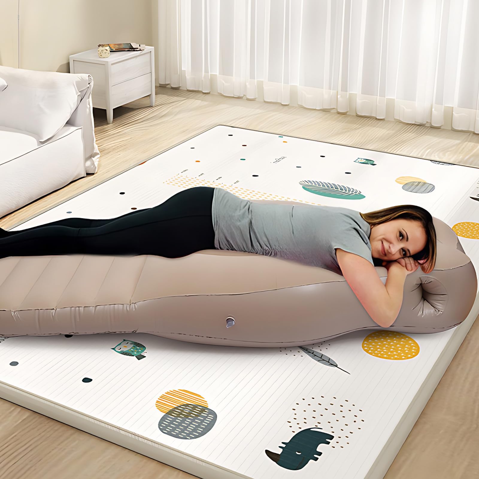 Coussin Gonflable Grossesse Avec Trou - 180x65 Cm, PVC Floqué, Soutien Du Ventre Et Du Dos