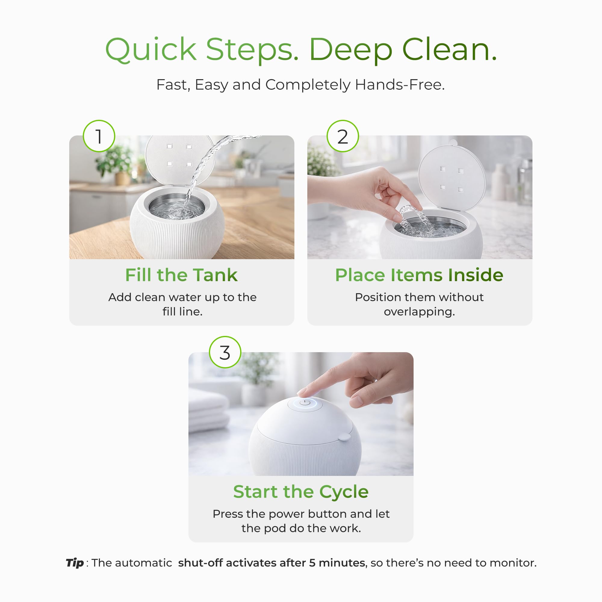Pursonic Ultrasonic Cleaner Pod - Pulitore compatto a ultrasuoni con luce UV-C e frequenza 42kHz, strumento di pulizia per protesi, testine di spazzolino, gioielli, chiavi e altro