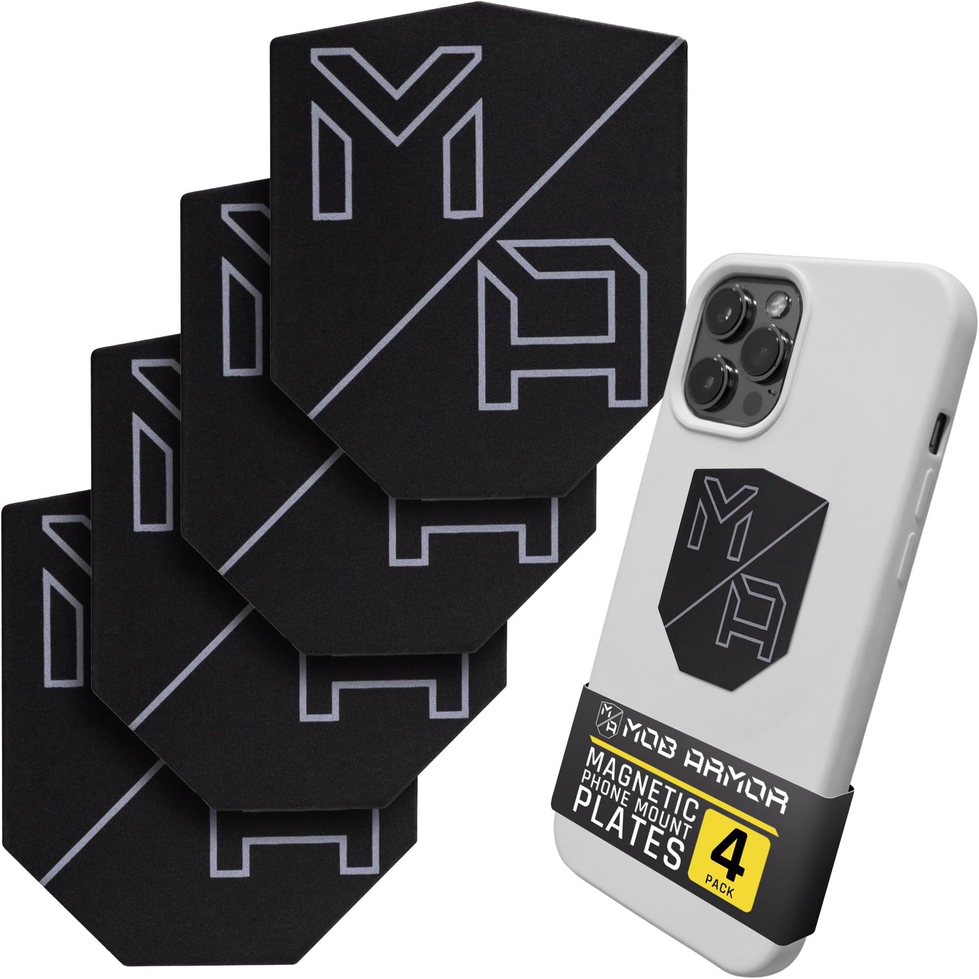 Mob Armor MobNetic Plate - Phone Magnet Plate Compatible for iPhone & Android - 0.02" Thick Metal - 3M VHB Adhesive Magnetic Plate for Phone Mount for Cars, Trucks, Motorcycles & Athletes - 4 Pack