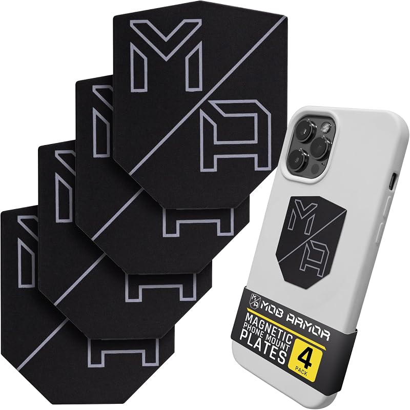 Mob Armor MobNetic Phone Magnet Plate, 4 Pack | 0.02" Thick Metal, 3M VHB Adhesive, Compatible w/ iPhone & Android, For Phone Mounts on Cars, Trucks & Motorcycles
