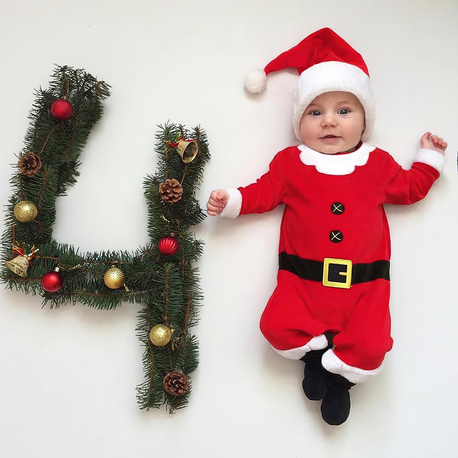 Baby Christmas Outfit-Babys Girls Boys Santa Outfits,Baby First Christmas Costume,Infant Santa Costume Long Sleeve Xmas Outfit,Newborn Xmas Outfits Infant Onesies+Babys Santas Hat (6-12 months) - Image 2
