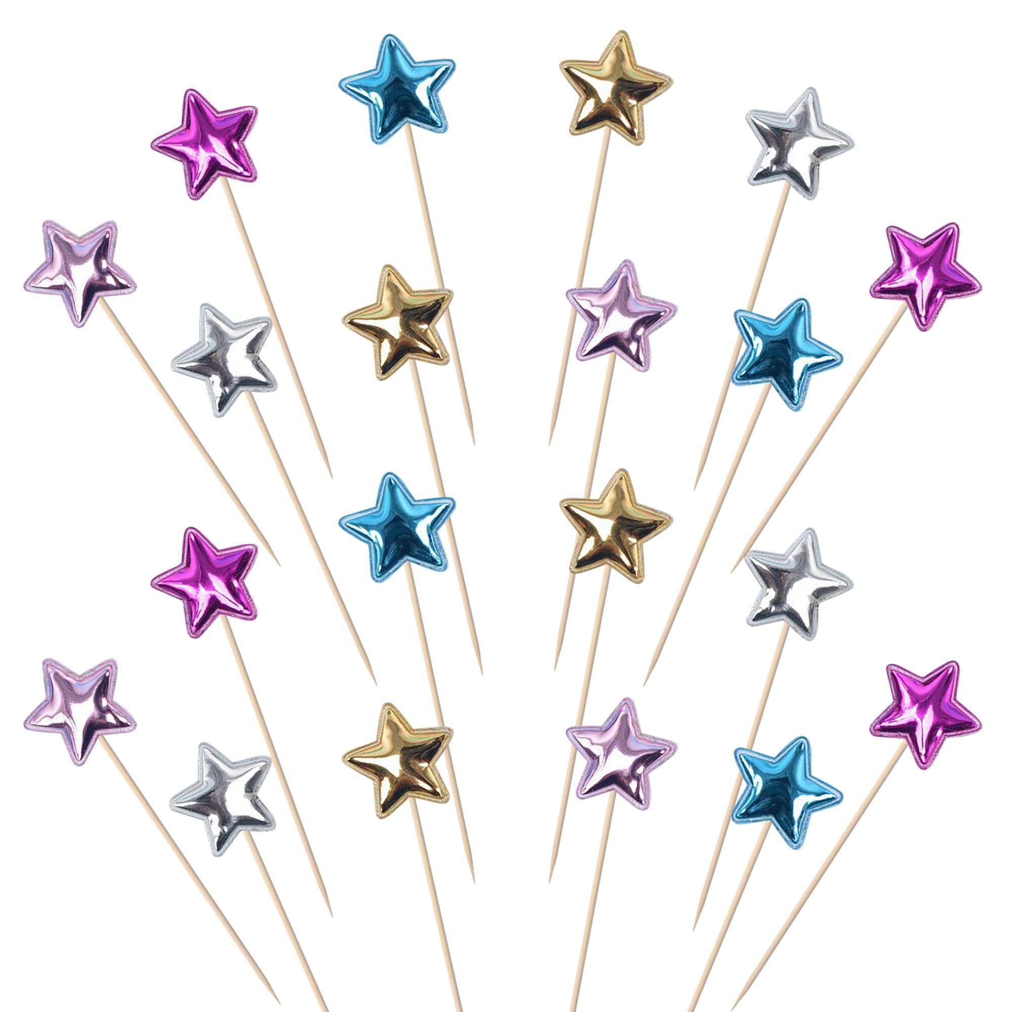 SYKYCTCY 30 Pack Star Cake Toppers Glitter Celebrating Birthday Cake Picks Baby Shower Kids Birthday Cake Decoration for Boys Girls Birthday Party Anniversary Decoration Supplies