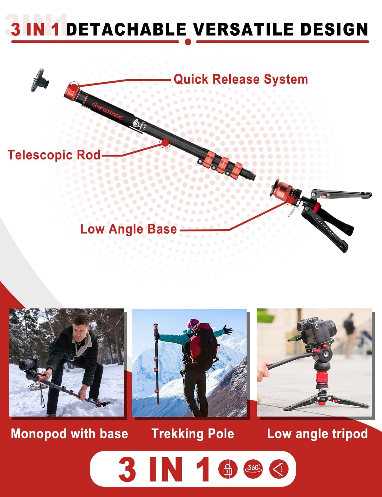 IFOOTAGE Cobra 3 Base-P Treppiede Minipod - Pedale Sblocco Rapido, Rotazione 360°, Per Foto/Video E Monopiede
