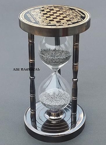 Temporizador de reloj de arena antiguo náutico de 5 minutos, reloj de arena de latón macizo con ajedrez en ambos lados (sin brújula)