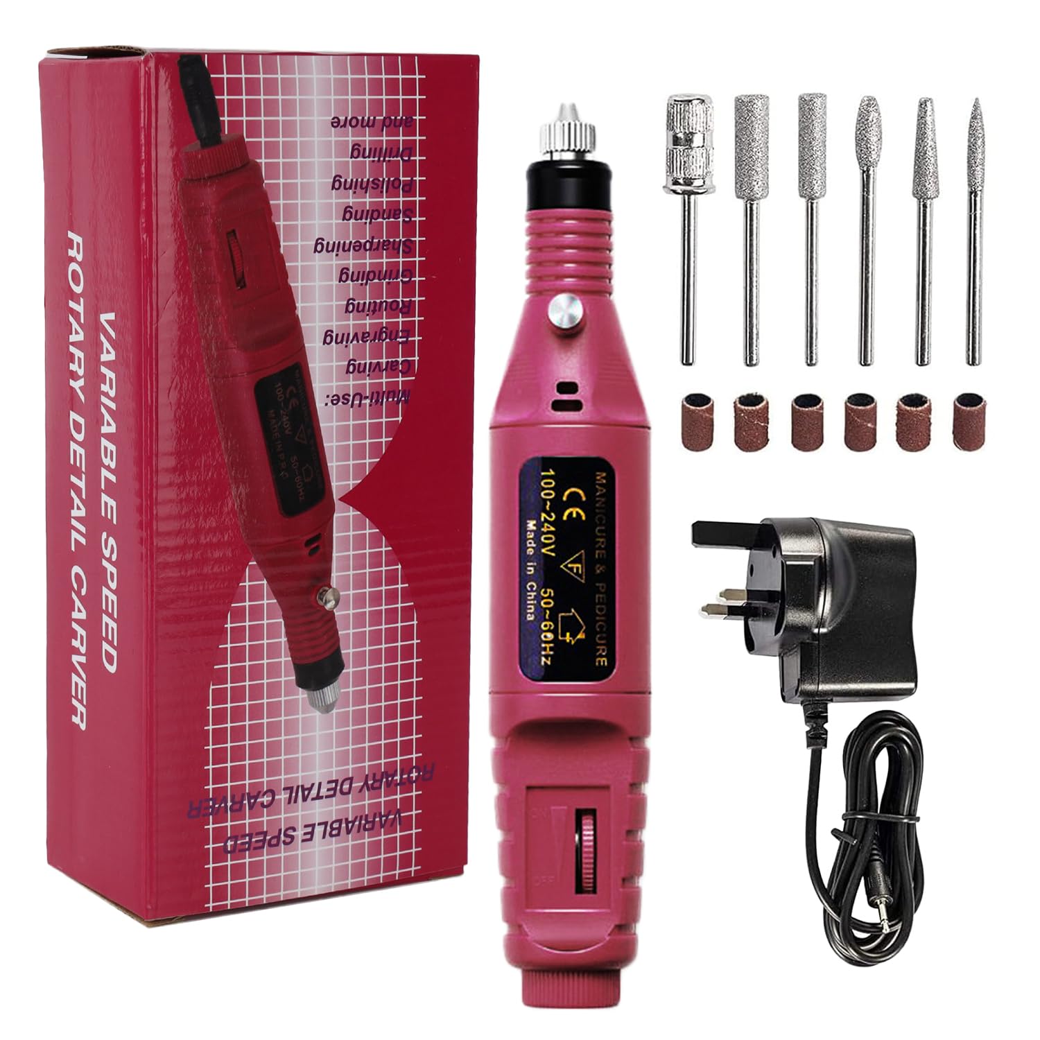 Electric Nail File for Thick Toe Nails Electric Nail Drill Portable Nail Files Professional Adjustable Speed with 6 Drill Bits Sanding Bands