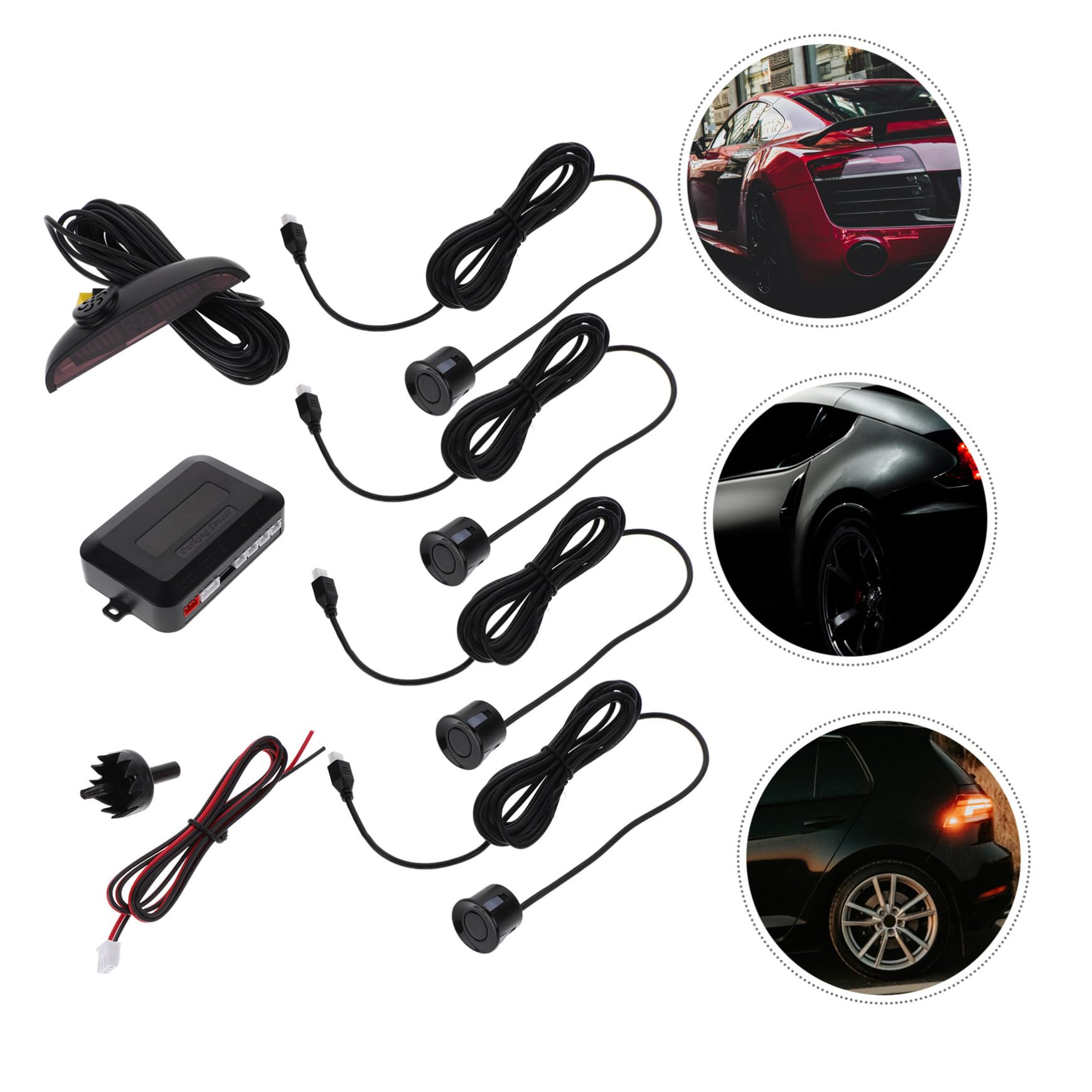 Kit Sensori Parcheggio Auto con Allarme Vocale Reversibile Impianto Radar di Retromarcia con Avviso Ostacoli Installazione Rapida Sensori Neri