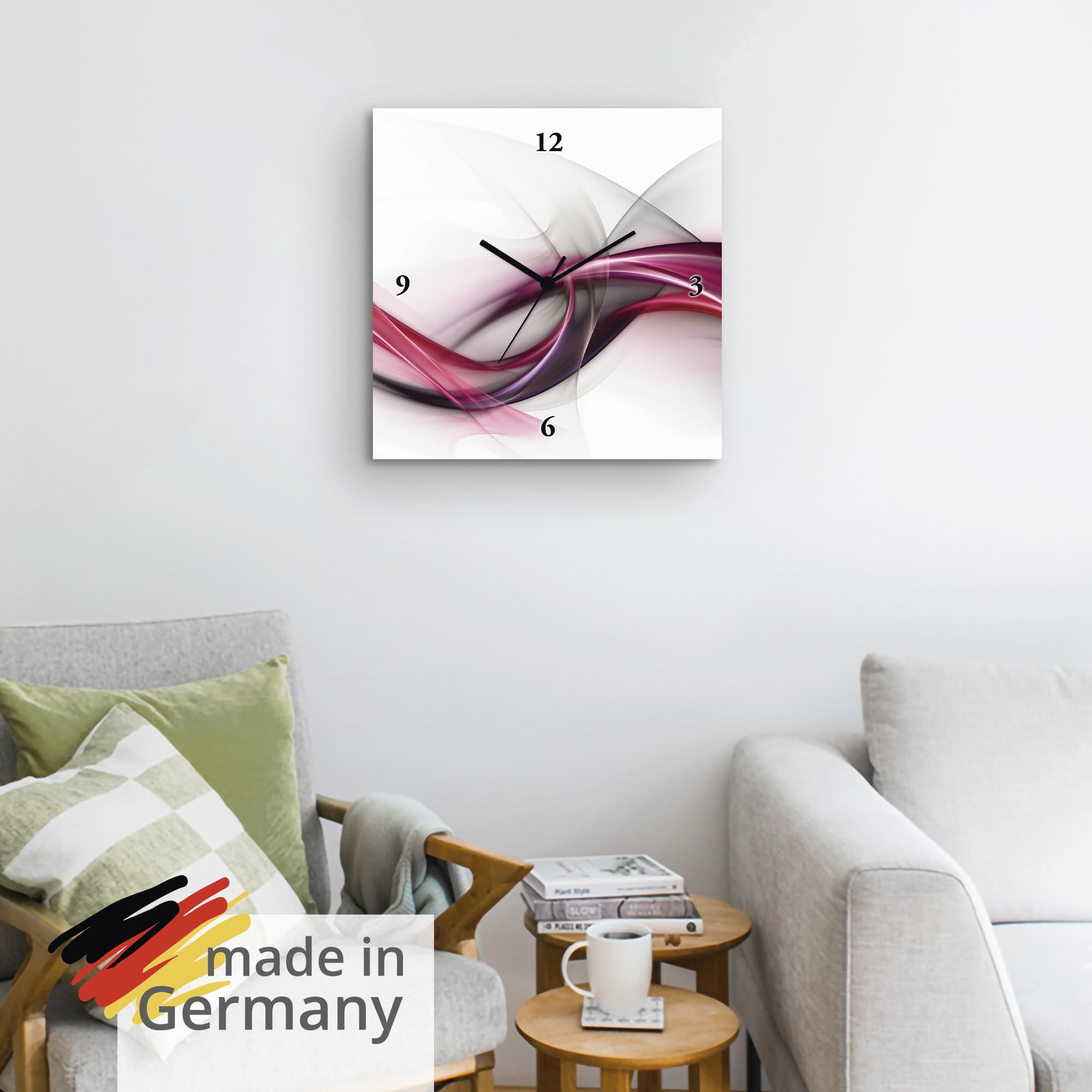 ARTLAND Wanduhr ohne Tickgeräusche Alu Funkuhr 30x30 cm Quadratisch Lautlos Design Welle Abstrakt Modern Ausgefallen S8UL