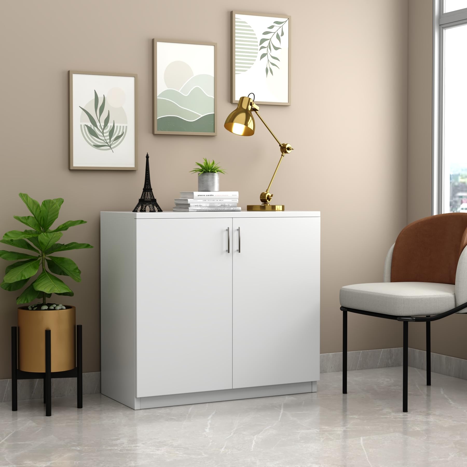 RIGID Low Height Wooden Cabinet | Storage Unit with 1 Fixed Shelf & 2 Compartments | Hinges Provided for Durable Doors | Knock-Down Condition (40D x 80W x 85H CM)