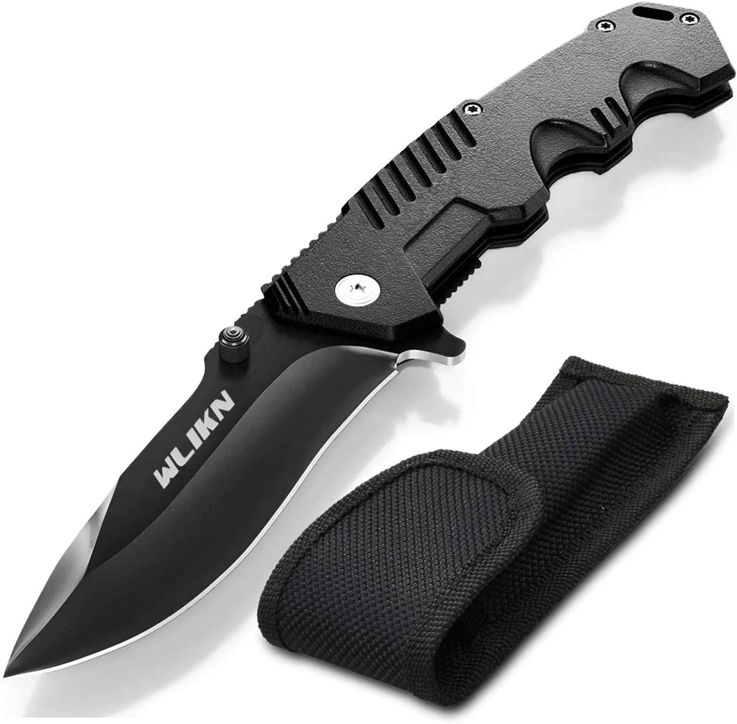 Wlikn Folding Knife Black Knife with Window Glass Breaker, Folding Pocket Knife (black)