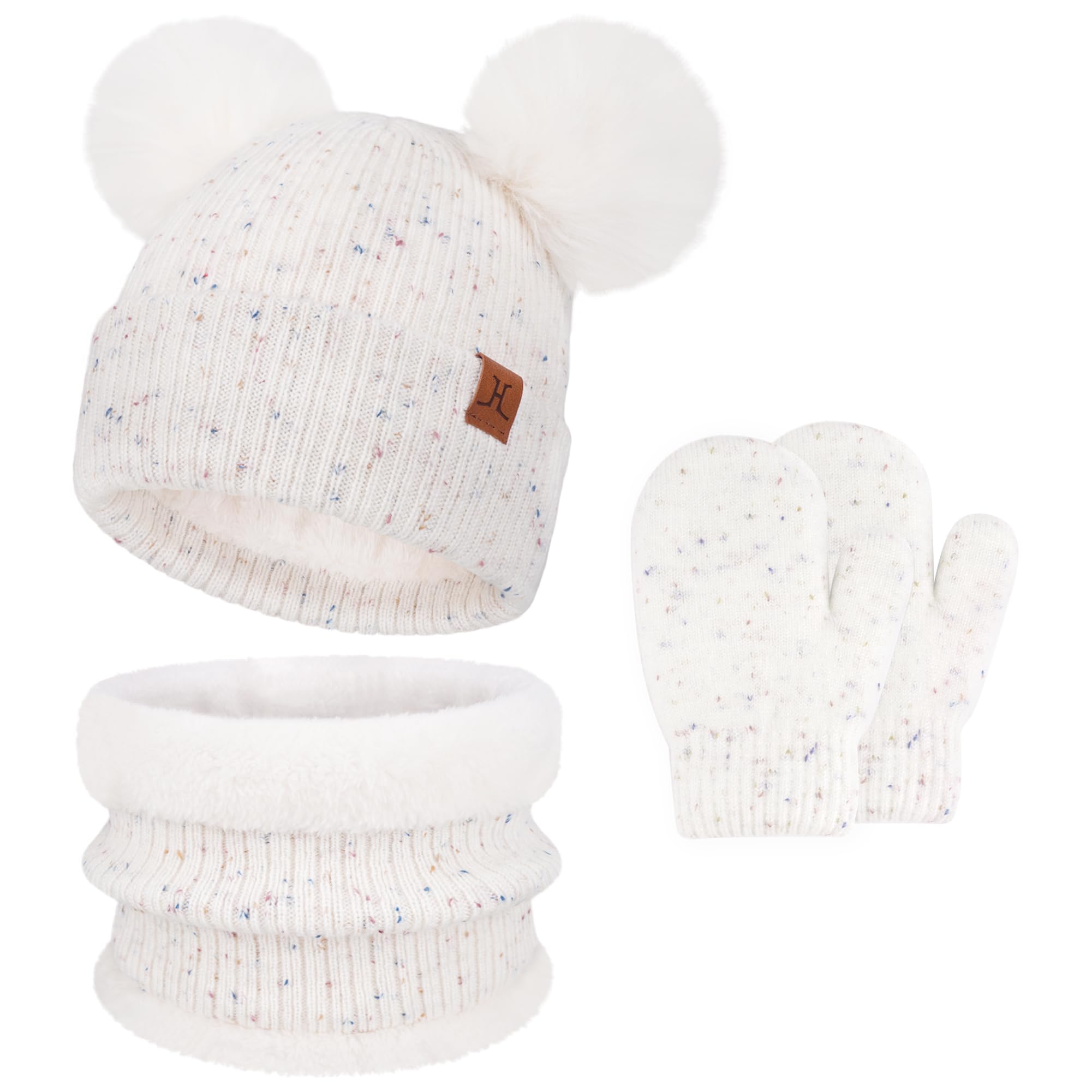 Bequemer Laden Niños Bebés Invierno Gorro Pompon Termicos Guantes Bufanda Conjunto con Forro Polar Regalo para 0-8 Años Niñas Niños