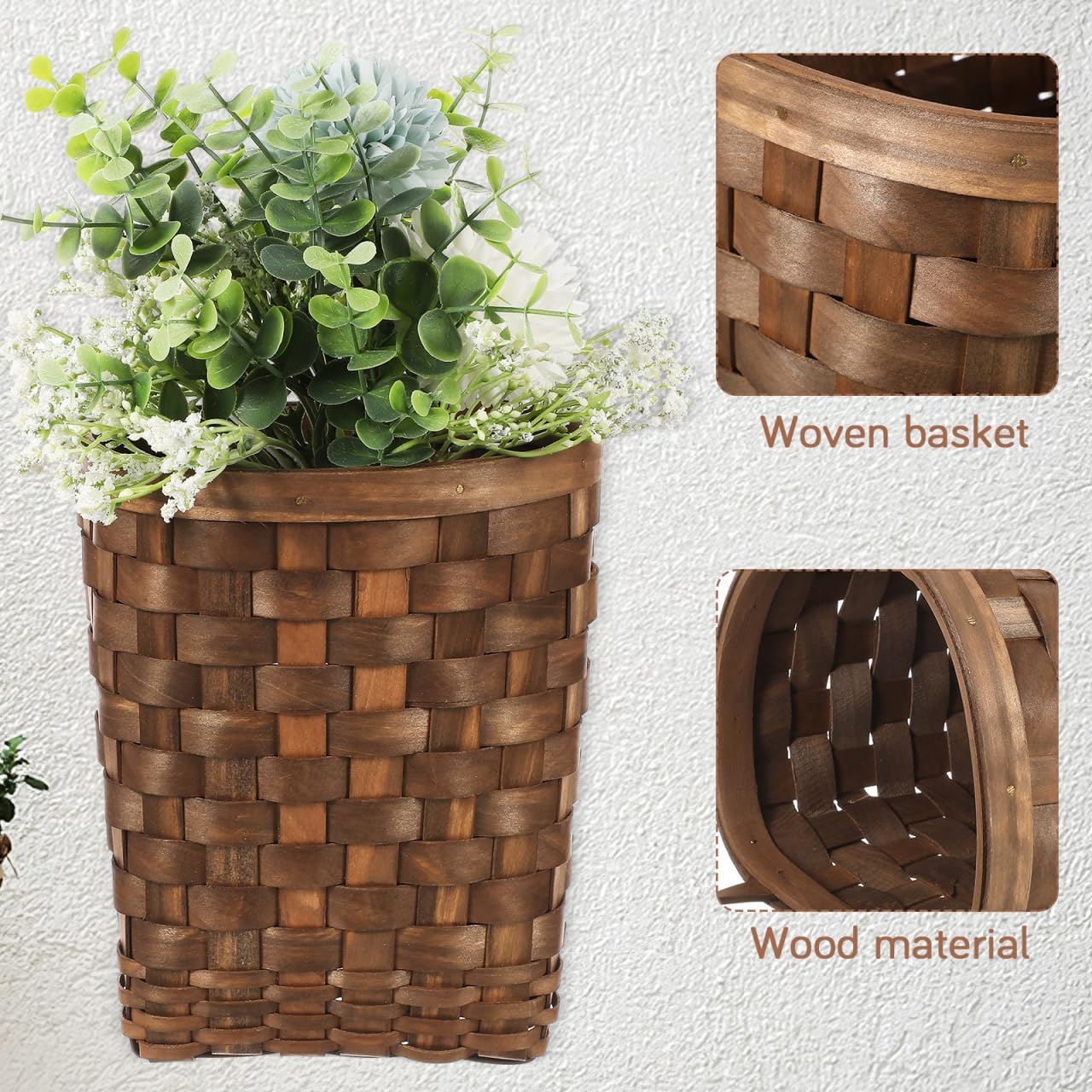 Kichvoe Door Hanging Basket: Hanging Wicker Wall Basket Vegetable Fruit Flower Storage Farmhouse Decoration for Home Garden Kitchen Bathroom Decor, 7.87 * 6.69 * 5.31inch