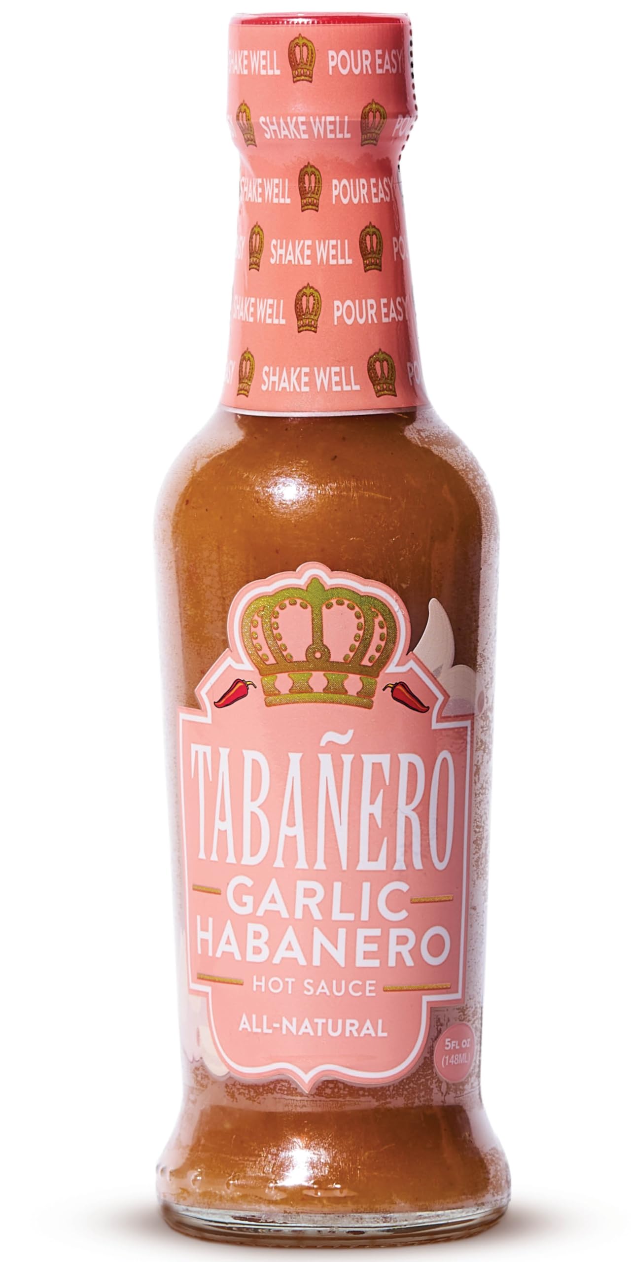 Tabañero Garlic Habanero Hot Sauce, 5 oz Small Glass Bottle, Gourmet Spicy Chili Sauce Gift, All Natural, Low Sodium, Made in the USA