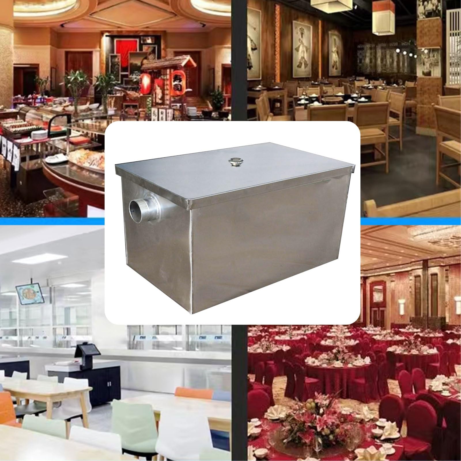 Genérico Trampa de Grasa Comercial de Acero Inoxidable, Interceptor bajo Fregadero para restaurantes, Separador de Grasa de Entrada Lateral, 40 x 25 x 25 cm (16 x 10 x 10 Pulgadas) - Gestión eficient