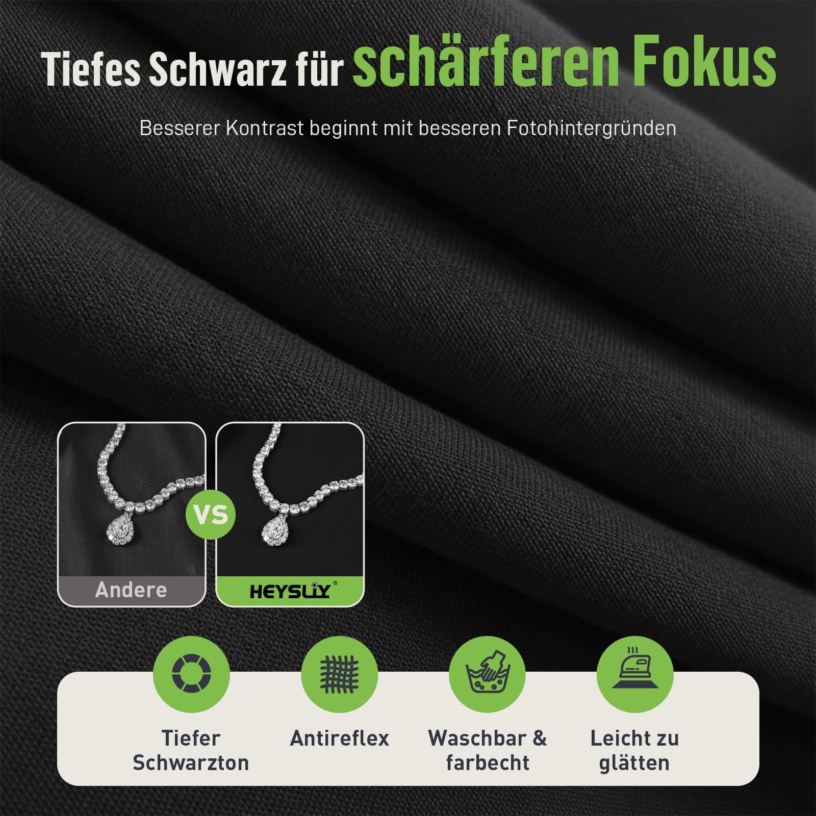 Heysliy Heysily Fotohintergrund Schwarz mit Ständer 2x2m & 1.5x2m – Schwarzes Tuch Backdrop Stand Set für Fotostudio – Bild 7