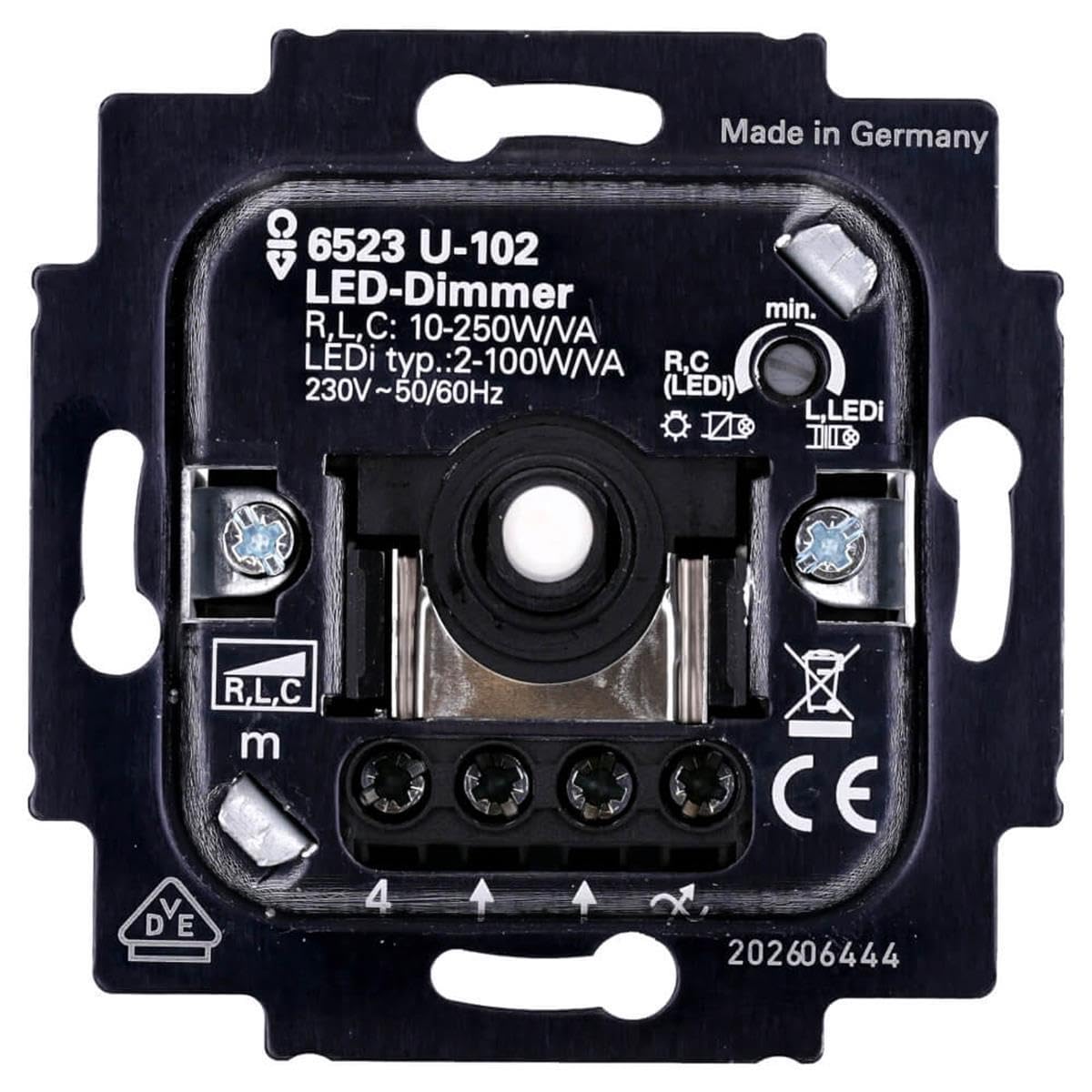 Busch-Jaeger Duro 2000 Set: Drehdimmer 2115-212, Dimm-Einsatz 6523 U-102 und Rahmen 2511-212