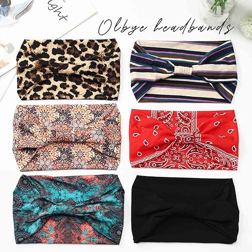 Miniatura 9 de Olbye Diademas bohemias para mujer, bandas elásticas para el cabello, turbante elástico, con diseño floral, para yoga, deportes, entrenamiento,