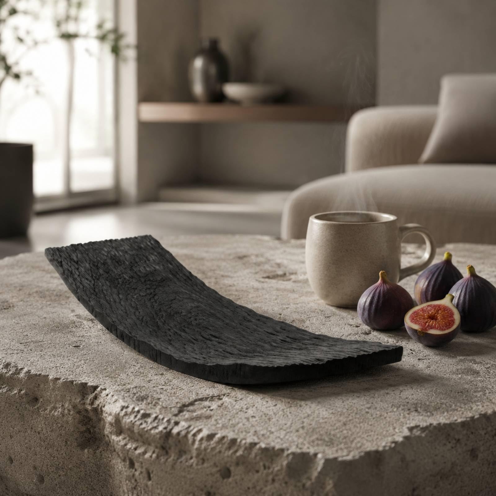 F Fityle Bandeja Decorativa de Exhibición Bandeja Frutero Centro de Mesa Organizador de Madera Tallada con Forma Curva y Silueta Presencia Discreta Adecuada, Pequeño 40 16.5 6