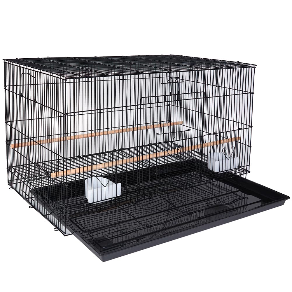 BAKAJI Gabbia Voliera per Uccelli Forma Rettangolare da 77,5 cm in Metallo, ideale per Pappagalli, Parrocchetti, Volatili, con vassoio Scorrevole e Posatoi in Legno, Gabbietta Impilabile (Nero)