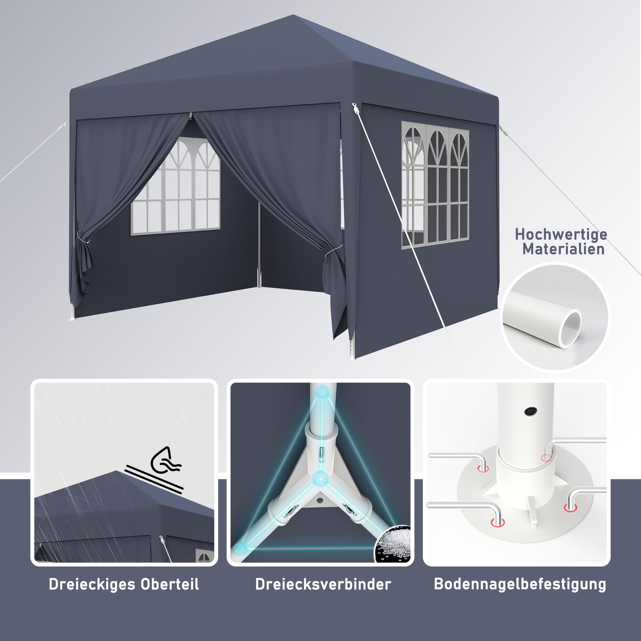 FIVMEN Pavillon 3x6m Partyzelt mit Seitenteilen und Fenstern Gartenpavillon Polyester UV Schutz Wasserdicht Windschutz Gartenzelt Zelt Outdoor, Anthrazit
