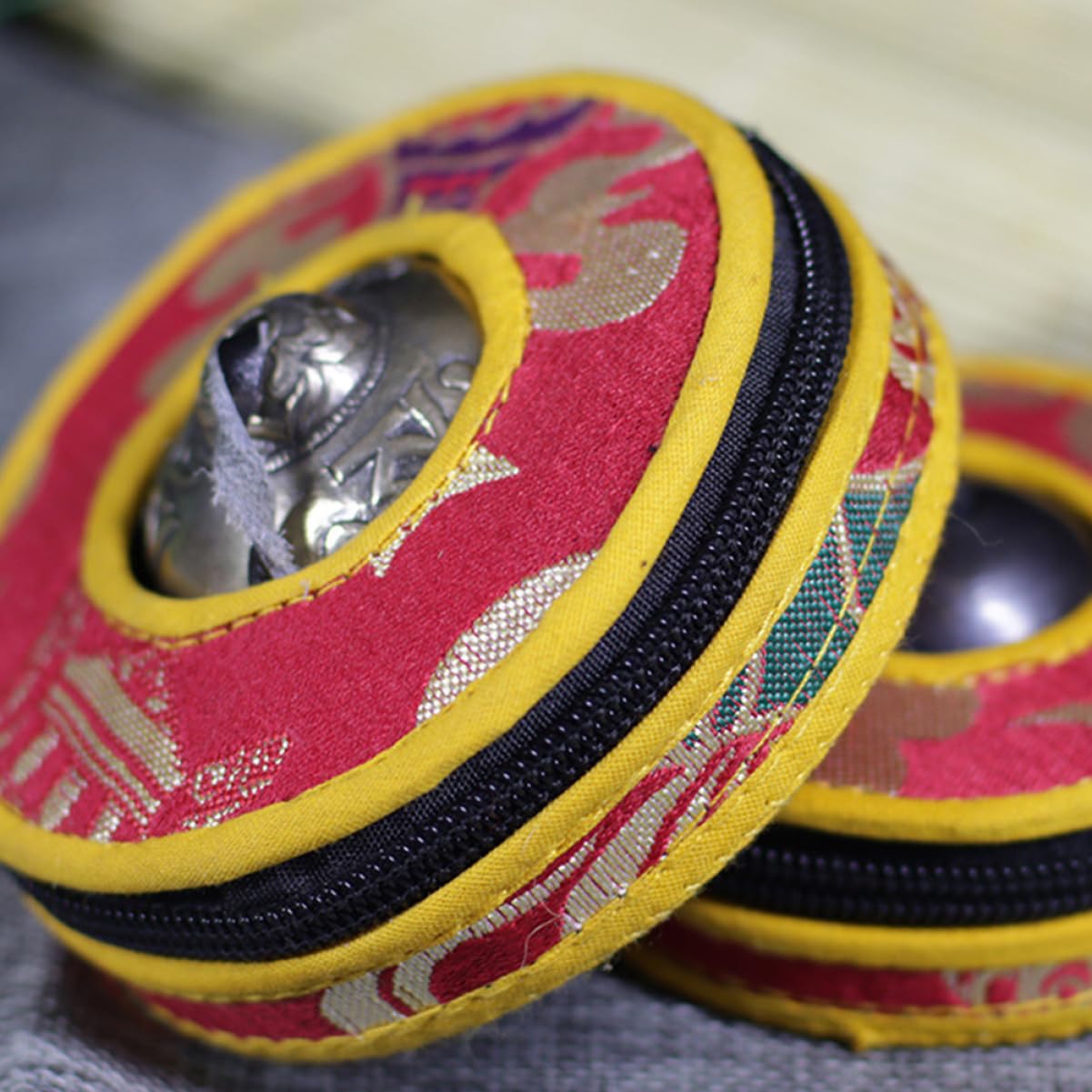 FAVOMOTO 5pcs Bell Bag for Meditation Handmade Embroidered Pouch Auspicious Patterns