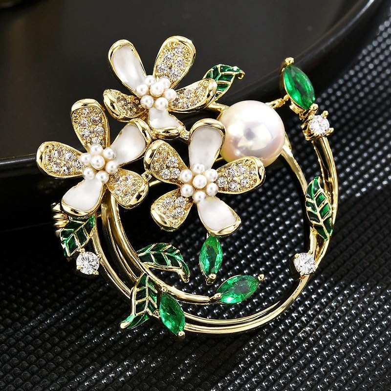 Image of Flower Brooch Pin Rhinestones Pearl Flower Brooches Floral Pin Jewelry for Women Girls
