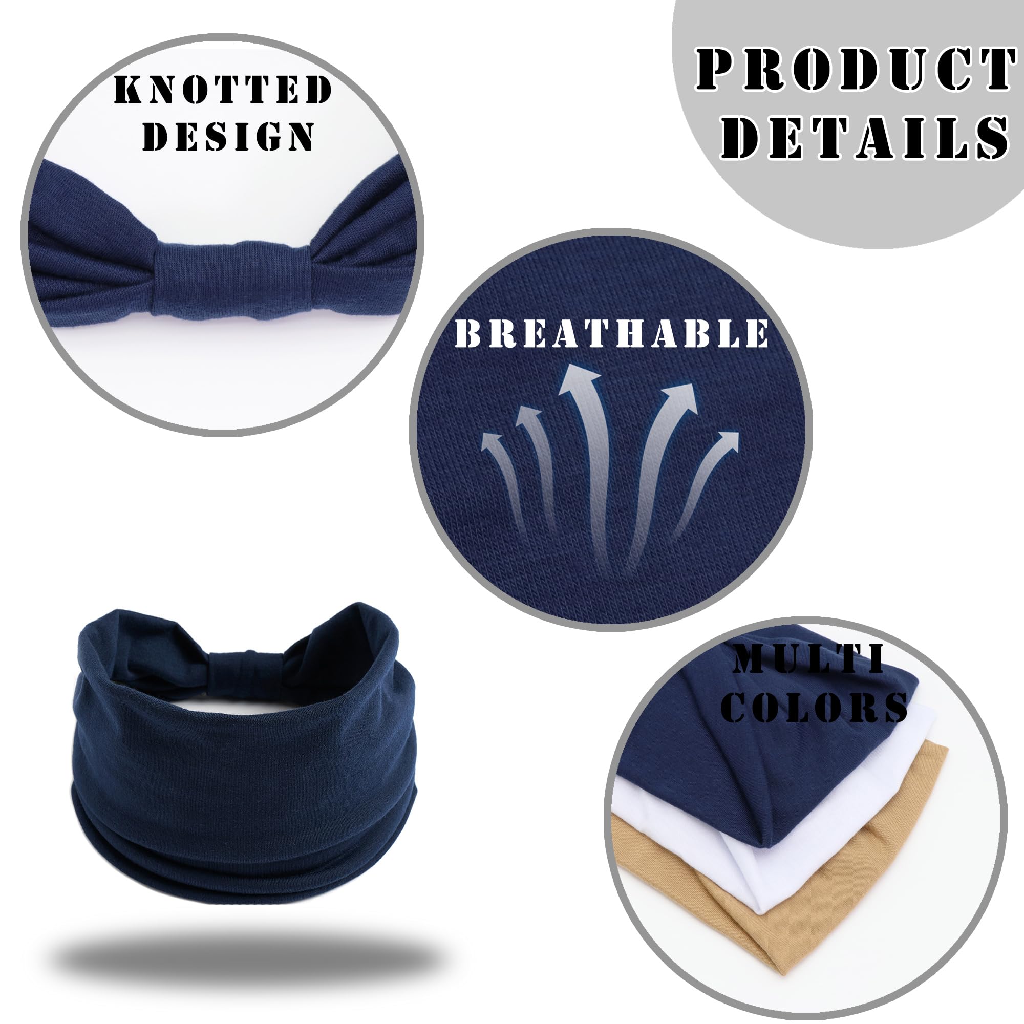 FULZTEY Fasce larghe per capelli da donna, stile bohémien, elastiche, nere, bianche, elastiche, per sport, yoga, allenamento, bandana, turbante annodato, tinta unita, accessori per capelli per ragazze