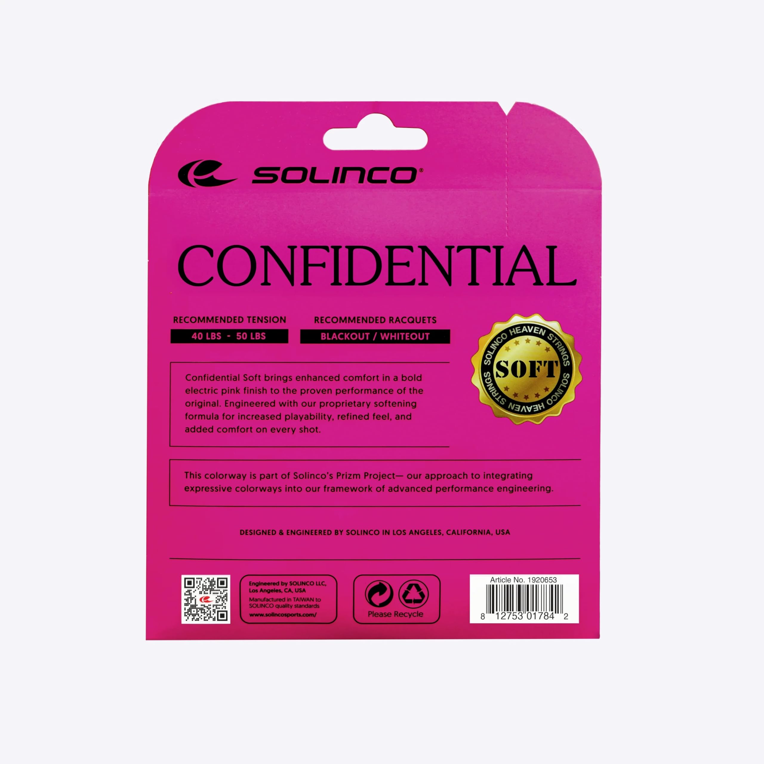Solinco Confidential Soft Co-Polyester Tennissaiten-Set 12,2 m – verbesserter Komfort und präzise Kontrolle, Spin optimierte, strapazierfähige Polyester-Saite mit lang anhaltender Spannung
