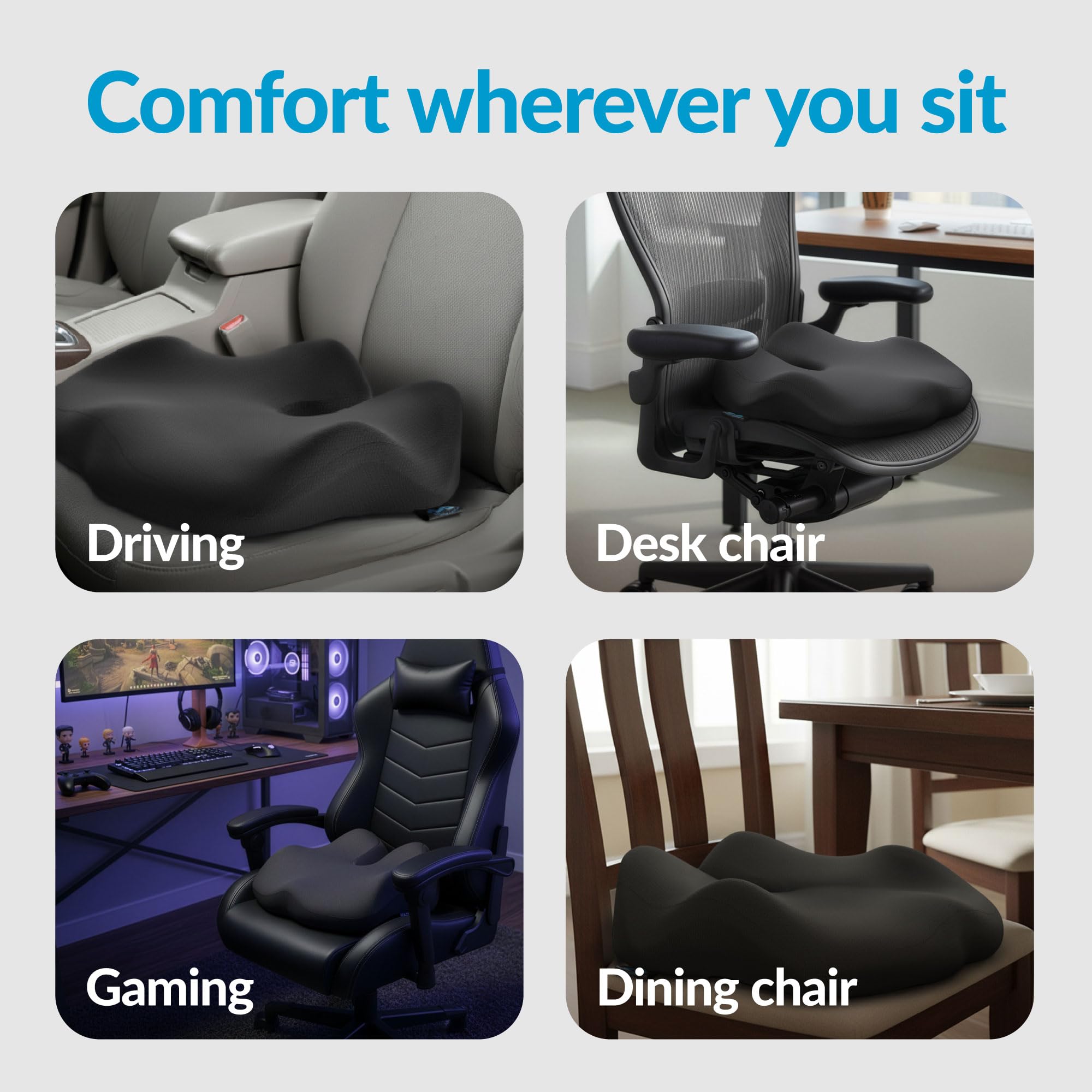 Everlasting Comfort Doctor Recommended Memory Foam Seat Cushion for Office Chairs Car - Ergonomic Office Desk Accessories - — view 5