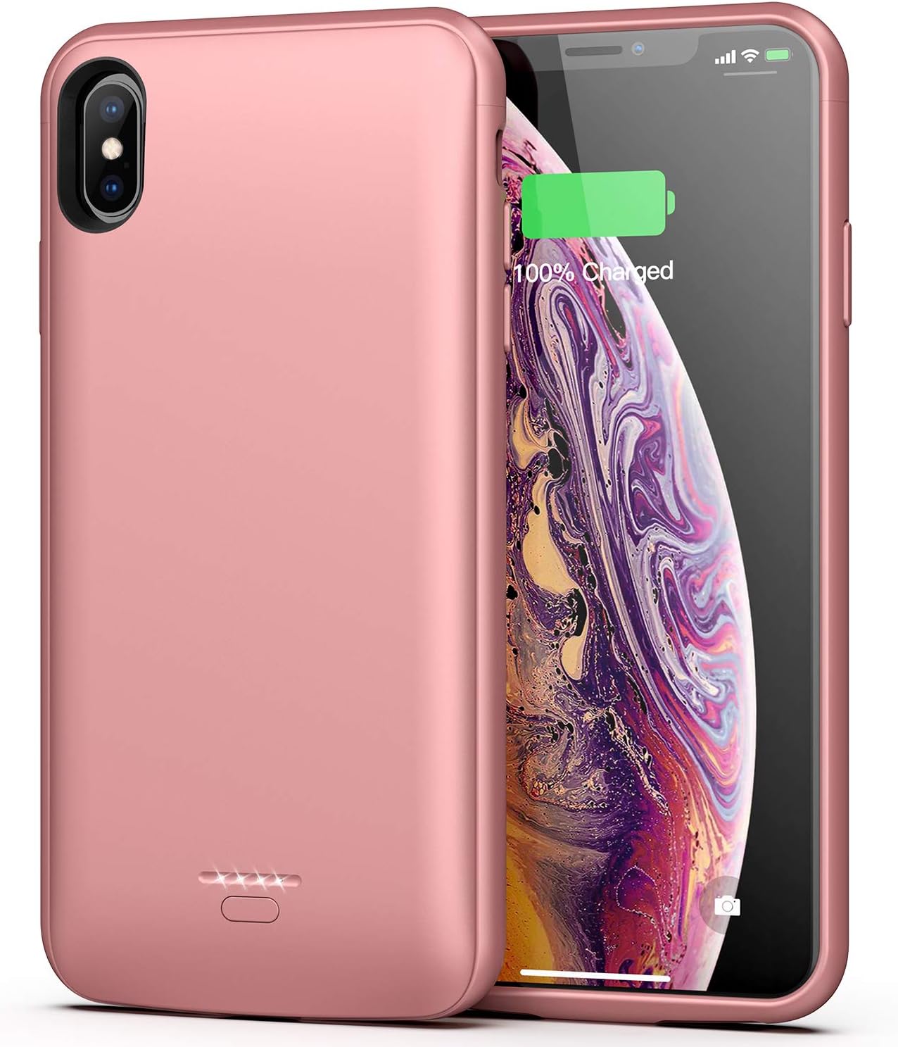 Lonlif Battery Case for iPhone Xs Max, 5000mAh Portable Protective Charging Case Compatible with iPhone Xs Max (6.5 inch) Rechargeable Extended Battery Charger Case (Rose Gold)