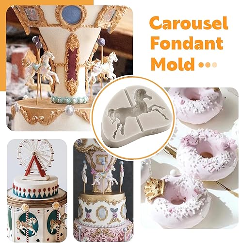 Miniatura 3 de Sijiangmold Moldes de silicona para fondant de carrusel para caballo, moldes de pasta de goma de mascar de chocolate para decoración de pasteles,