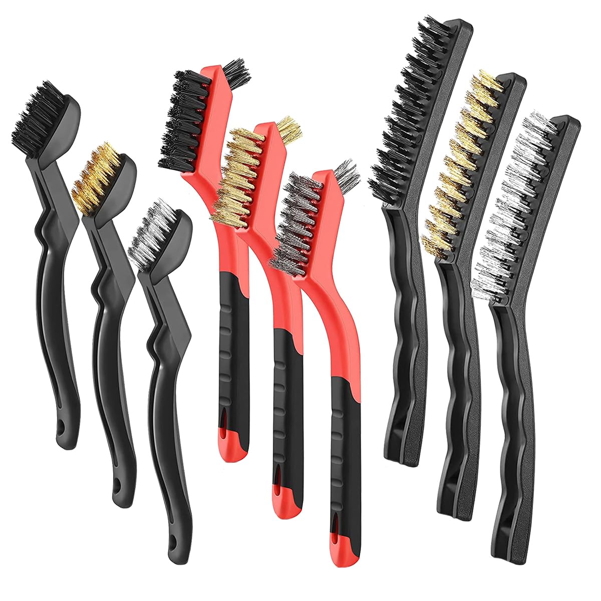 Wire Brush Set for Rust Cleaning - 9 Pcs Including Steel, Brass & Nylon Brushes - Ideal for Rust Removal, Dirt & Paint Scrubbing with Deep Cleaning -