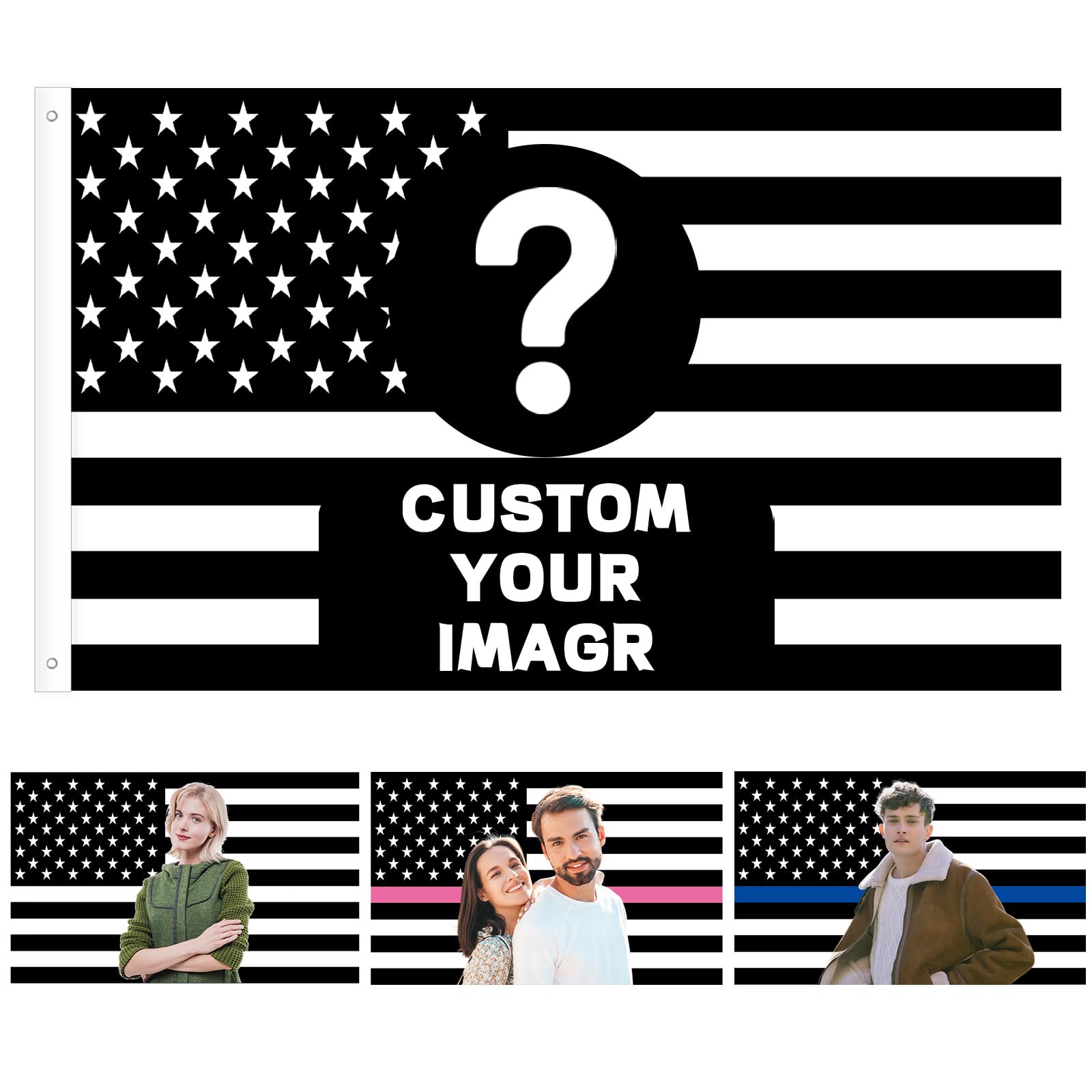 Custom American Flag Black 3x5 Ft, Personalised Flags, Make Your Own Flag with Photo/Logo/Text, Customised Flags for Christmas Birthday Livingroom Bedroom Decor (Black American Flag)